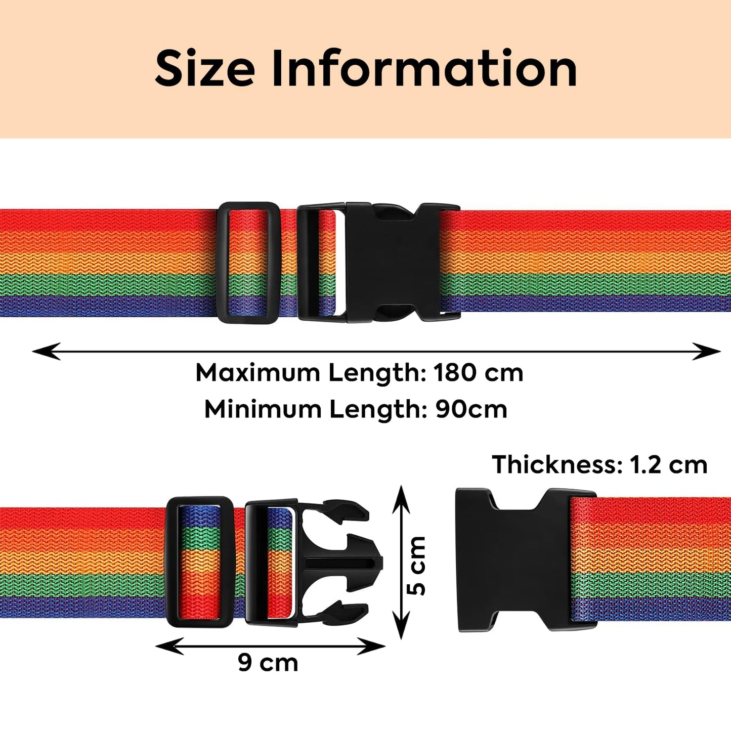 Storite Pack of 2 Luggage Strap | Luggage Belt for Suitcase & Trolley Bags | Travel Belt with Quick Release Adjustable Buckle for Suitcase | Rainbow