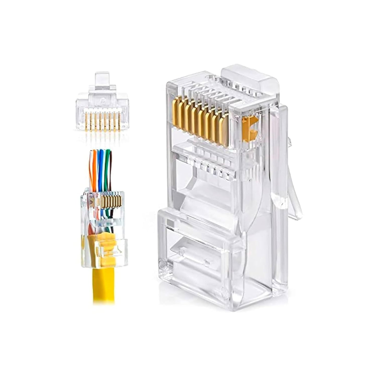 Storite Cat6 RJ45 Modular Plugs Ethernet Cable Crimp Connectors Network Plug for Solid Wire and Standard Cable Passthrough (100 PK)