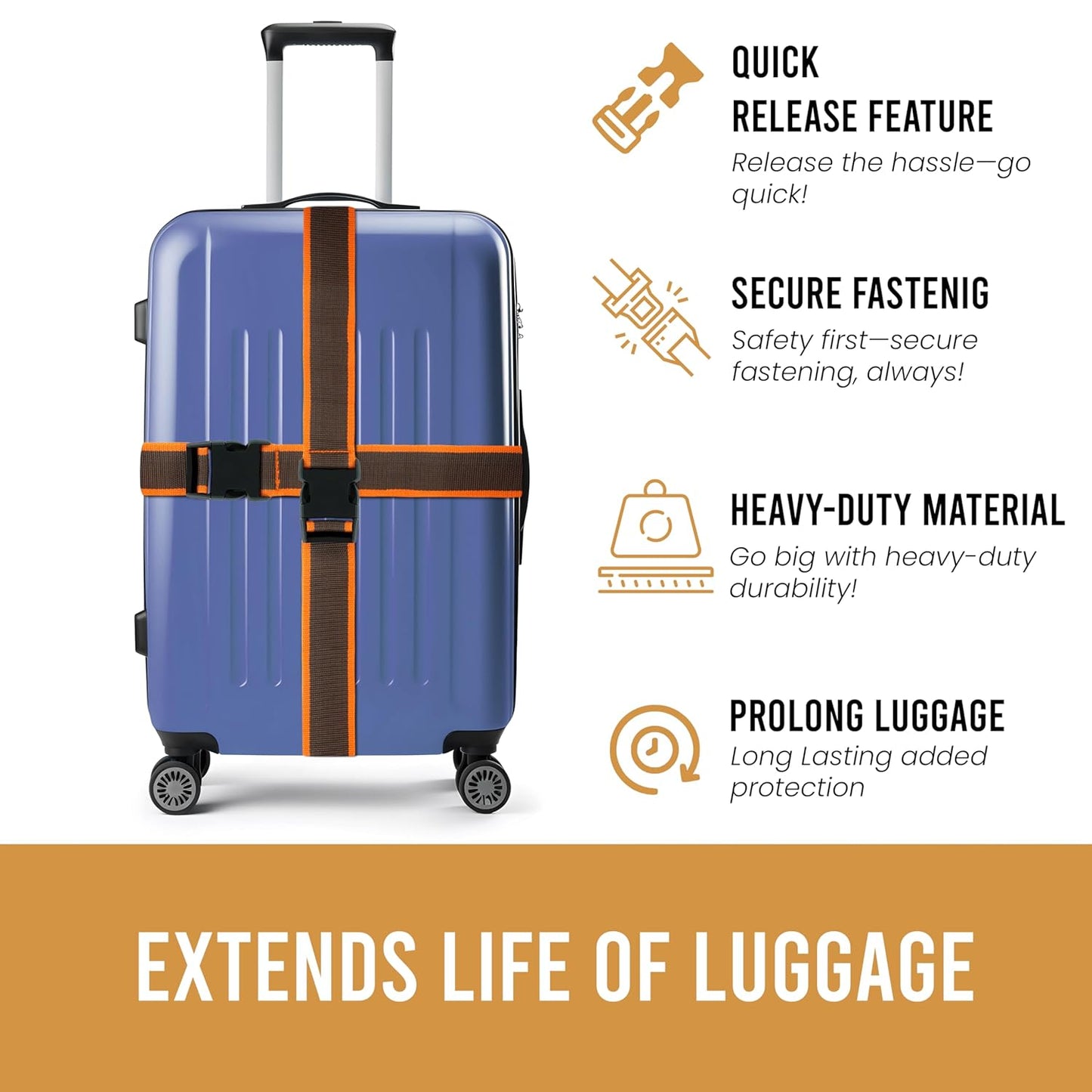 Storite Pack of 2 Luggage Strap | Luggage Belt for Suitcase & Trolley Bags | Travel Belt with Quick Release Adjustable Buckle for Suitcase | Orange Gray