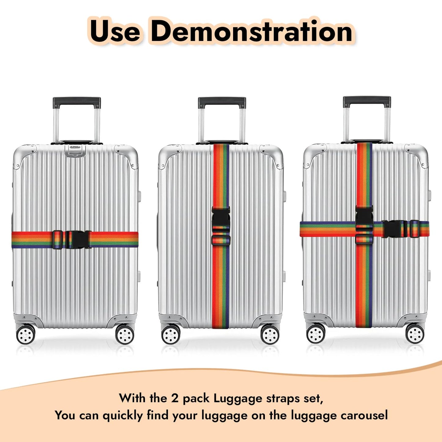 Storite Pack of 2 Luggage Strap | Luggage Belt for Suitcase & Trolley Bags | Travel Belt with Quick Release Adjustable Buckle for Suitcase | Rainbow