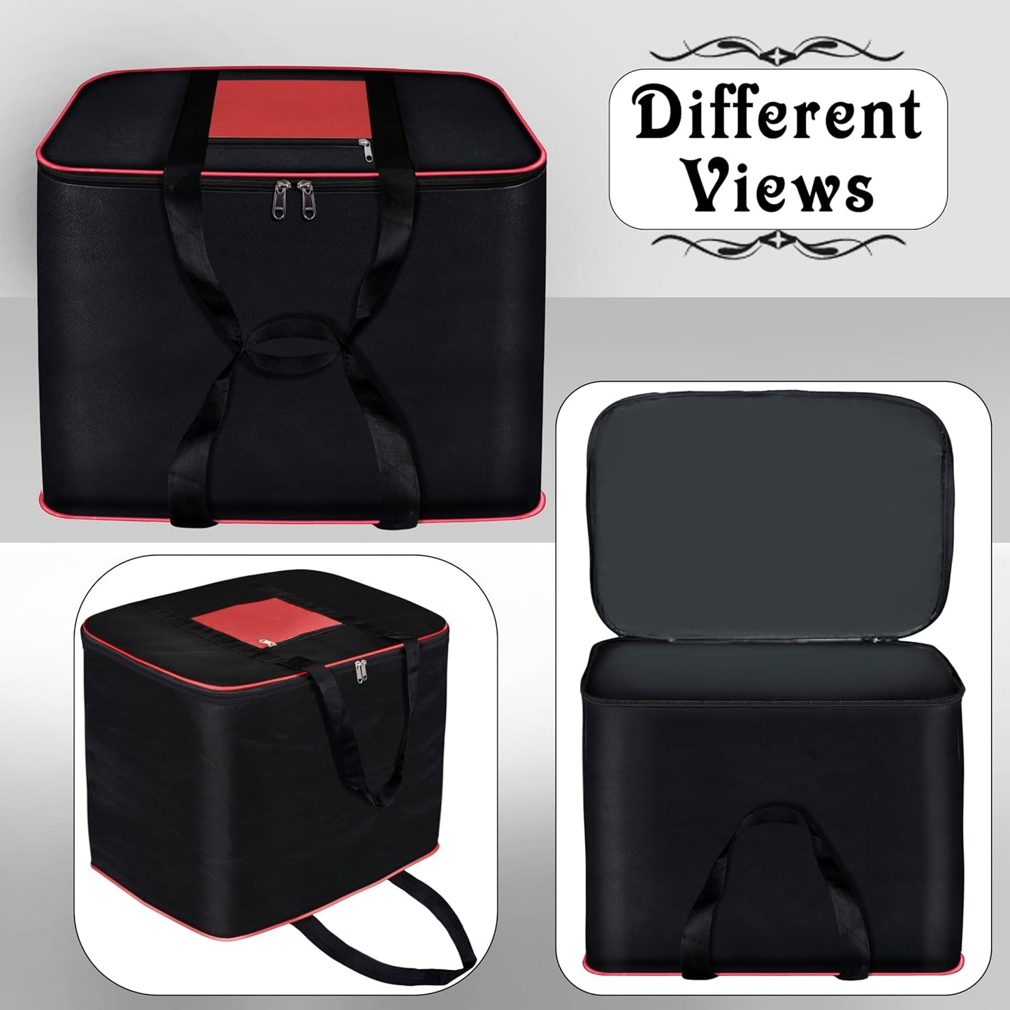 Storite Multi-Purpose Moisture Proof Nylon 131 L Super-Size Large underbed storage bag for Toys/Stationery Paper/Blankets/Clothes - Black/Red (57 x 48 x 48 cm-Rectangular)