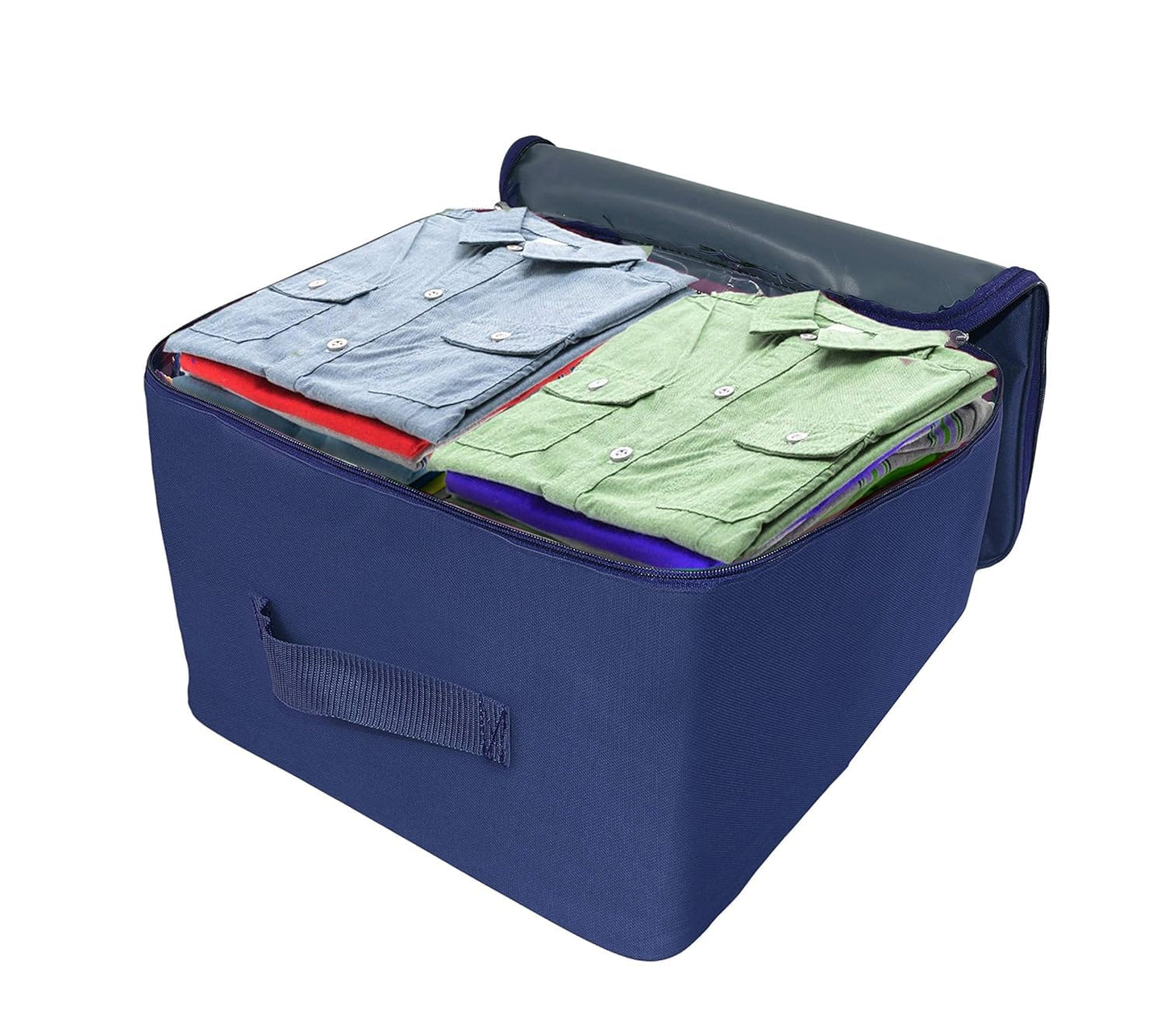 Storite 2 Pack Nylon Wardrobe Bag Underbed Moisture Proof Cloth Storage Organizer, Storage box for Clothes Saree Bags with Zippered Closure & Handle (Blue, 38x35.5x25.4 cm)