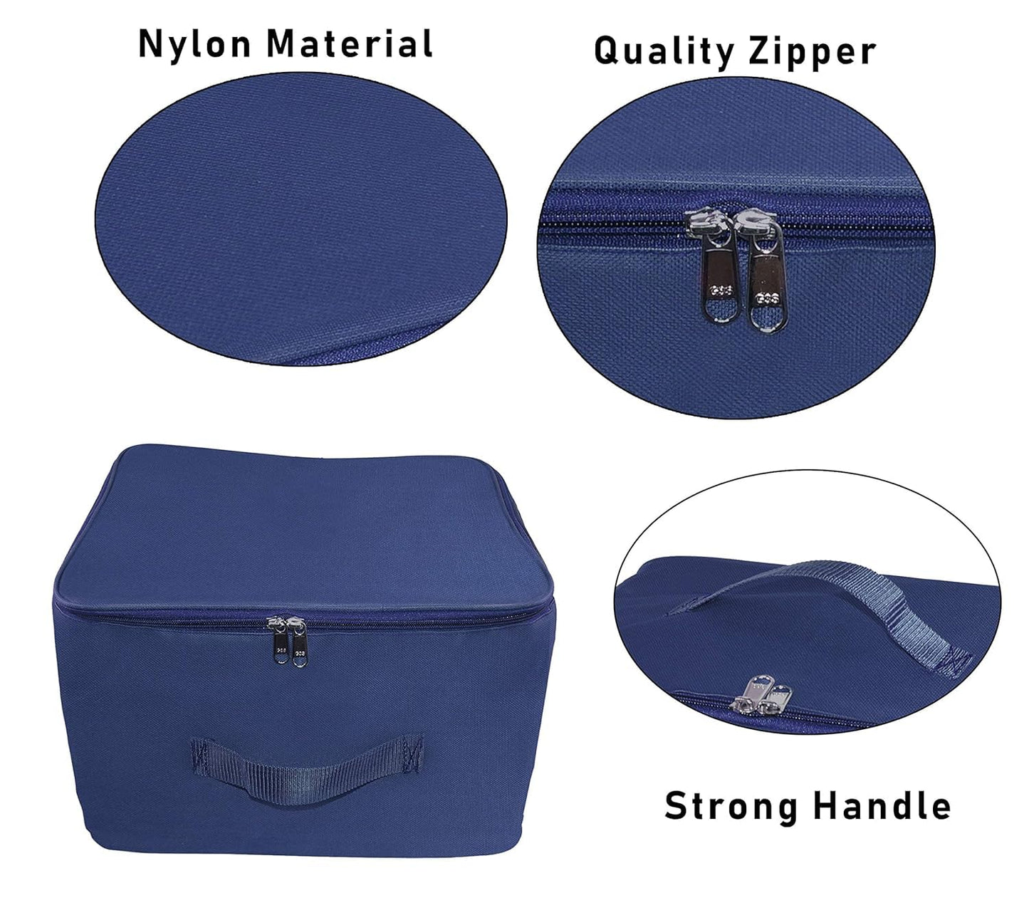 Storite 2 Pack Nylon Wardrobe Bag Underbed Moisture Proof Cloth Storage Organizer, Storage box for Clothes Saree Bags with Zippered Closure & Handle (Blue, 38x35.5x25.4 cm)