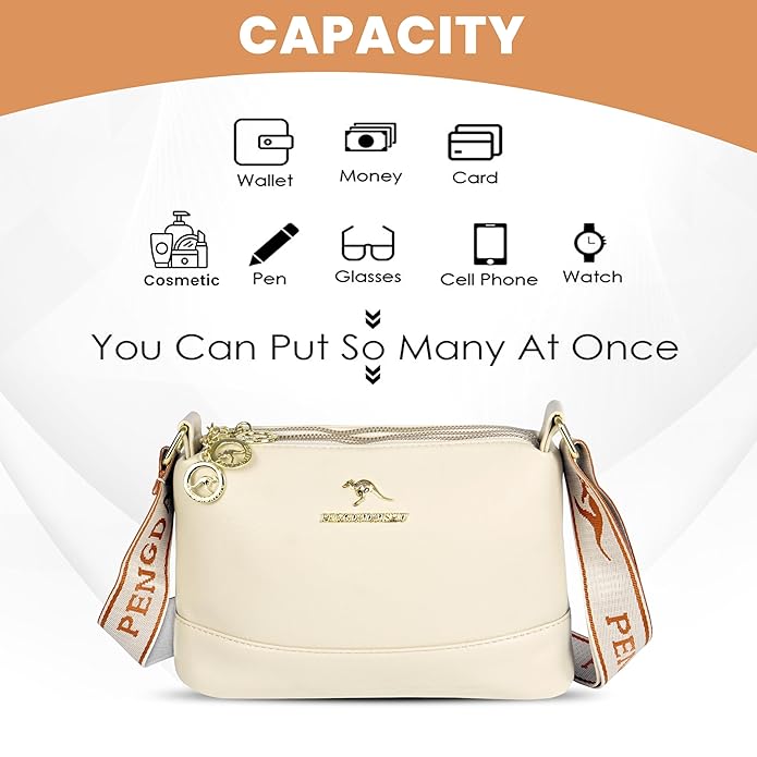 Storite Women's Stylish Small Nylon Lightweight Sling Crossbody Bag with Multi-Compartment, Vintage Portable Ladies Purse Handbag with Adjustable Strap-White