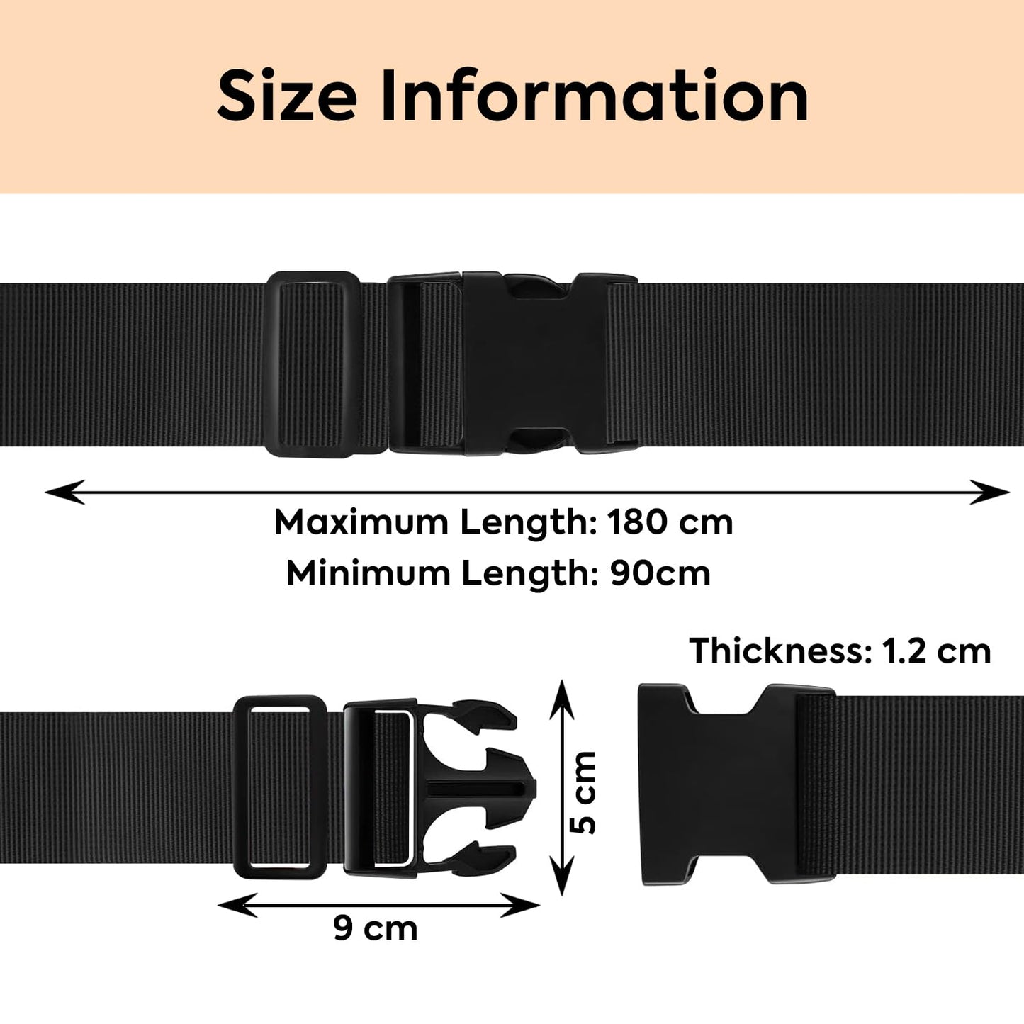 Storite Pack of 2 Luggage Strap | Luggage Belt for Suitcase & Trolley Bags | Travel Belt with Quick Release Adjustable Buckle for Suitcase | Black