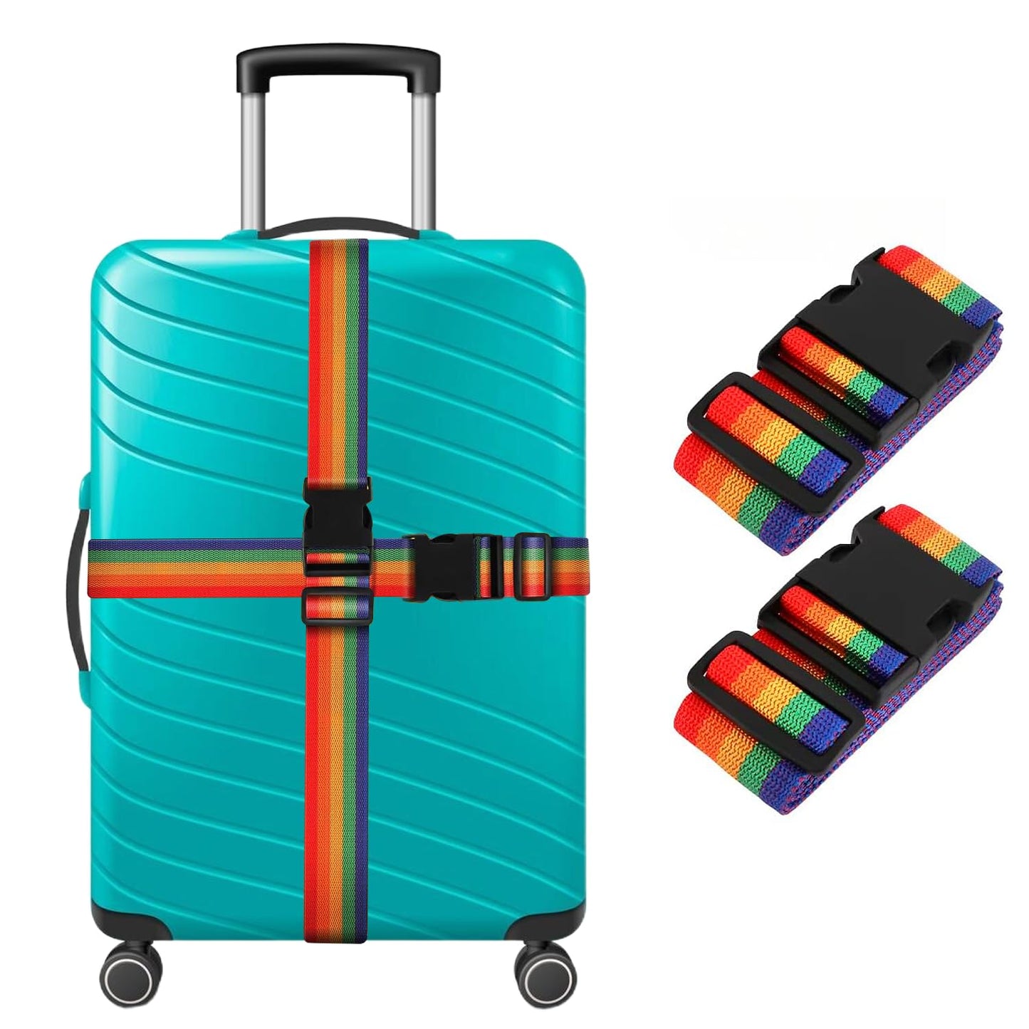 Storite Pack of 2 Luggage Strap | Luggage Belt for Suitcase & Trolley Bags | Travel Belt with Quick Release Adjustable Buckle for Suitcase | Rainbow