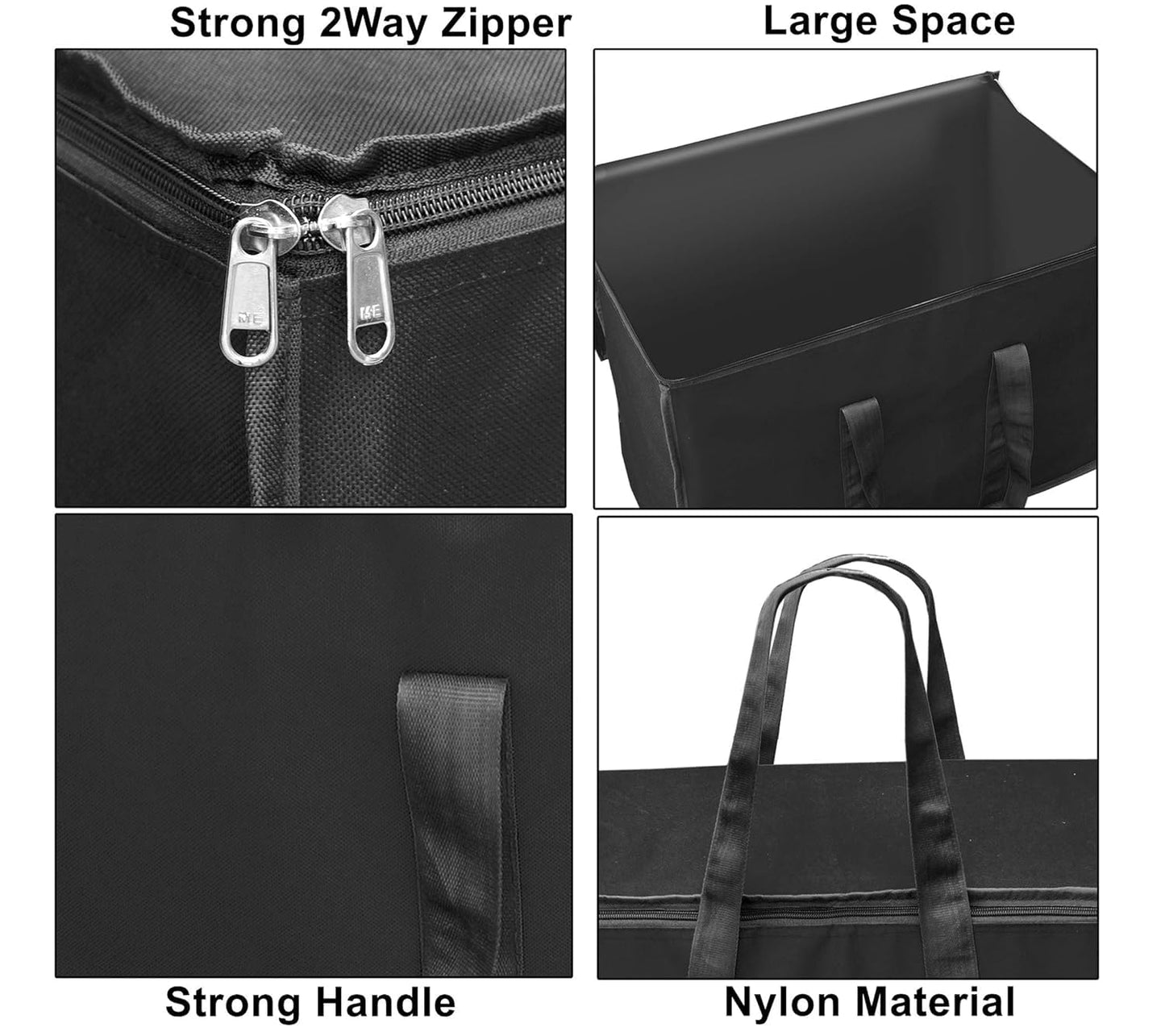 Storite Heavy Duty Nylon 70 L Multi-Purpose Moisture Proof Large Storage Bag for Toys/Stationery/Blankets/Clothes/Moving Bags With Strong Handles Rectangular (Black, 55.8x34x36.8cm)