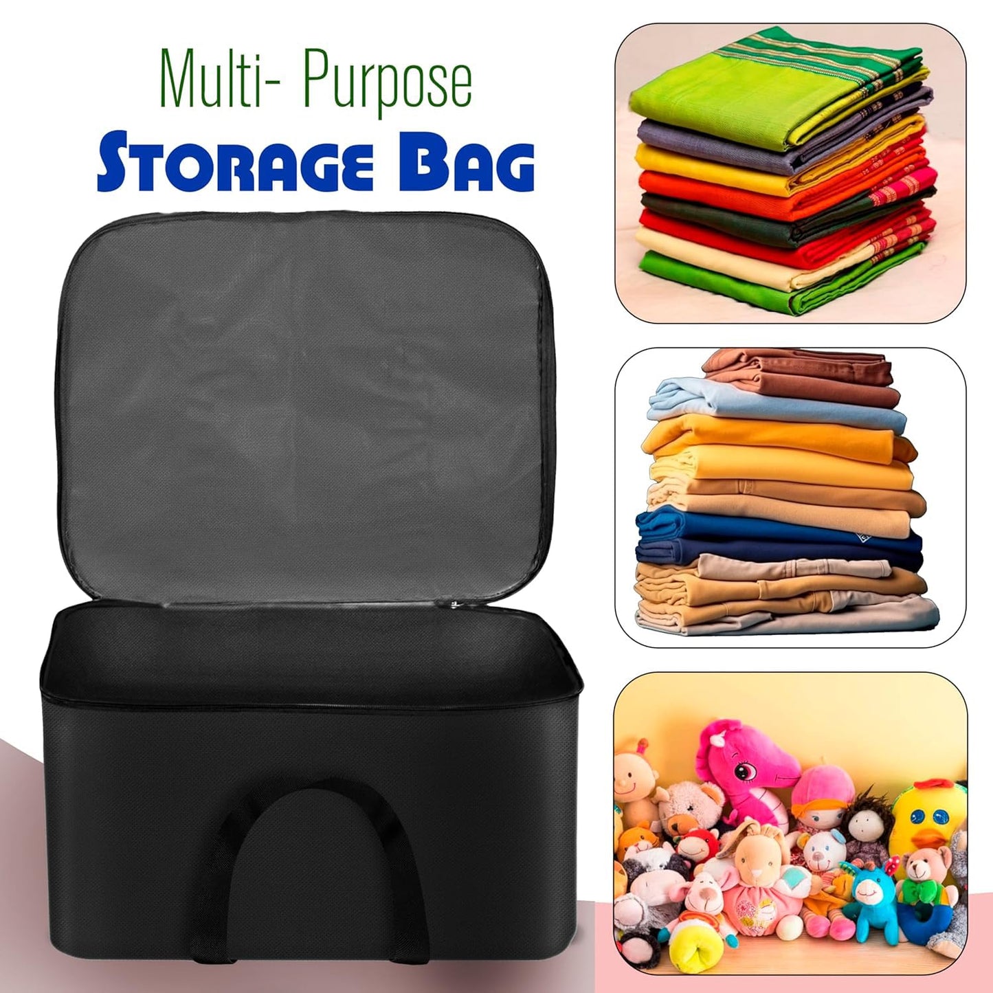 Storite Combo of Moisture Proof Nylon Large Size Underbed Storage Bag For Clothes (Red, Grey, Blue 54 x 46 x 28 cm) Rectangular