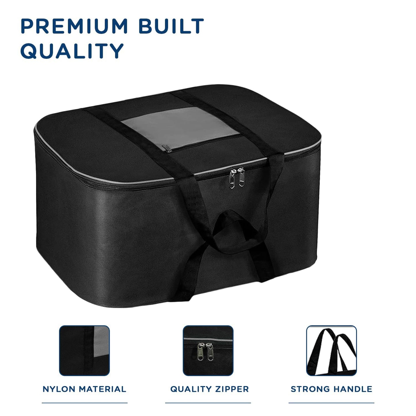 Storite Moisture Proof Nylon Large Size Underbed Storage Bag For Clothes (54 x 46 x 28 cm) - Black, Rectangular