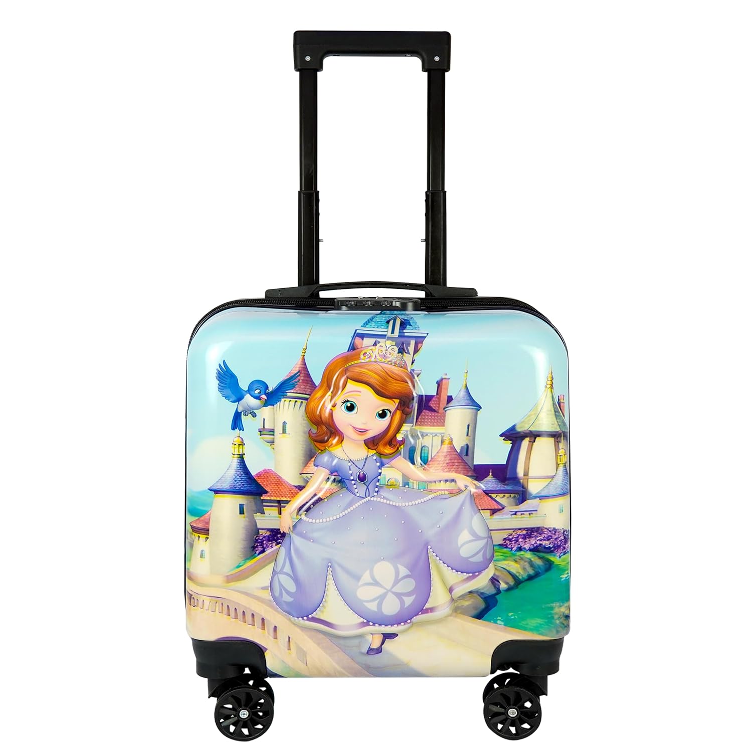 Storite 15 Inch Princess Sofia Travelling Kids Trolley Bags for Girls Non-Breakable Spinner Luggage/Suitcase with Wheels for Girls (Sky Blue 34