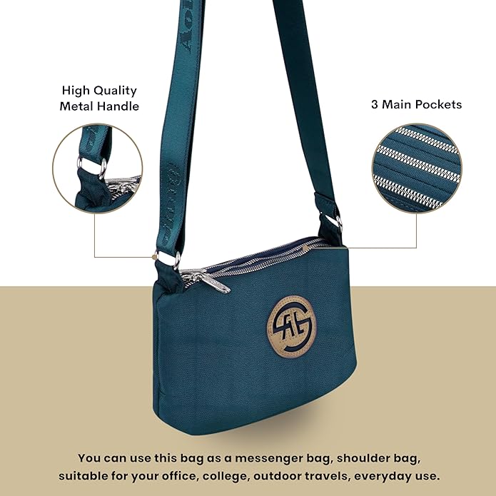 Storite Women's Small Nylon Sling Crossbody Bag, Vintage Style Handbag with Adjustable Strap -Dark Turquoise, 23.5cm x 13cm x 9