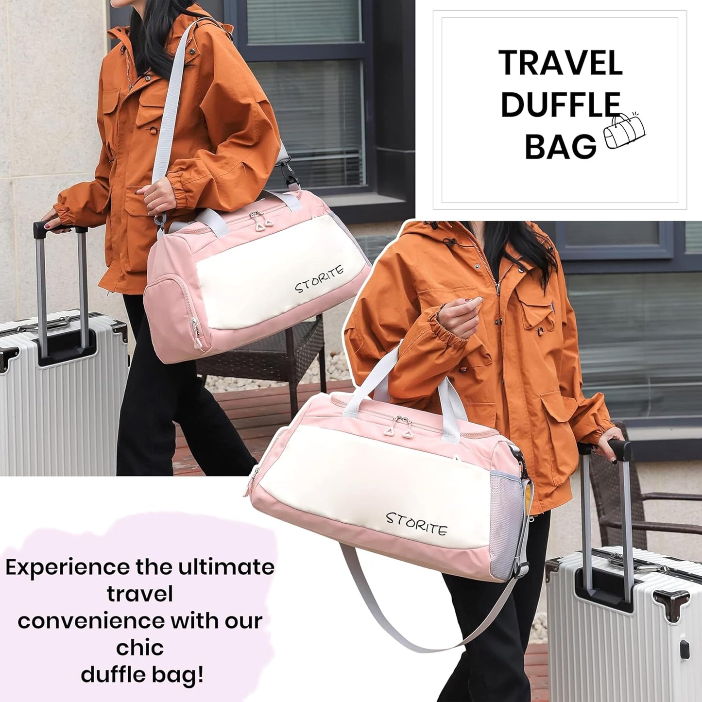 Storite Nylon 51CM Sports Duffle Bag for Women - Pink