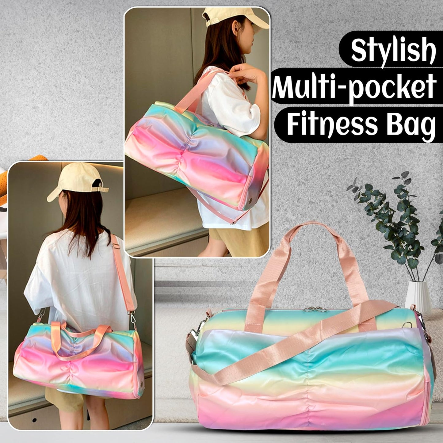 Storite 47 CM Nylon Multi-Purpose Travel Duffle Bag for Women with Wet/Dry Pocket & Shoe Compartment - Rainbow Multi-Color