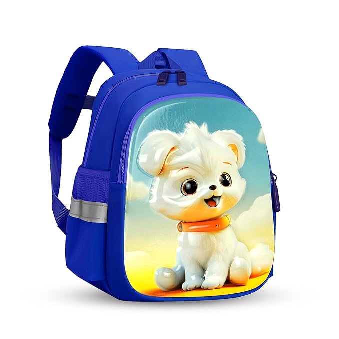 Storite White Puppy Kids Backpack, Water-Resistant & Durable - Ideal for Ages 8-10