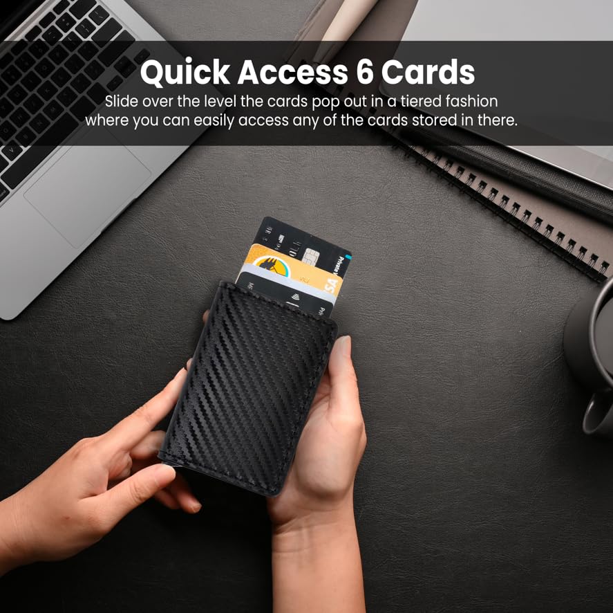 Storite RFID Blocking Pop-Up Card Holder with Leather Slots - Black