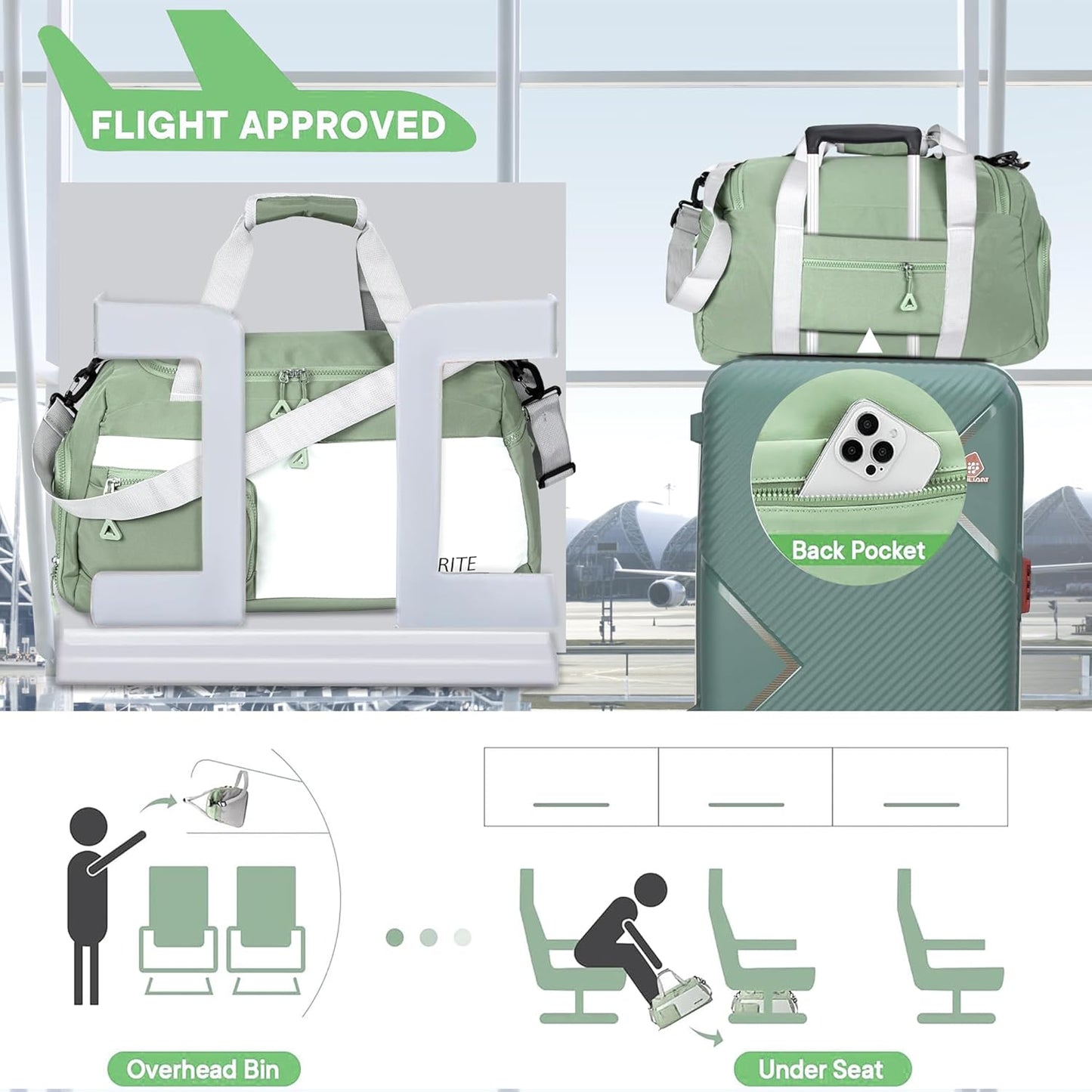 Storite 50 CM Nylon Travel Duffle Bag for Men & Women with Wet Pocket & Shoe Compartment - Green