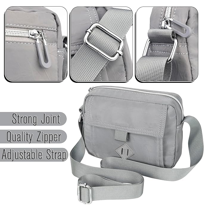 Storite Women's Stylish Nylon Sling Bag – Lightweight Crossbody Purse with Adjustable Strap - Grey