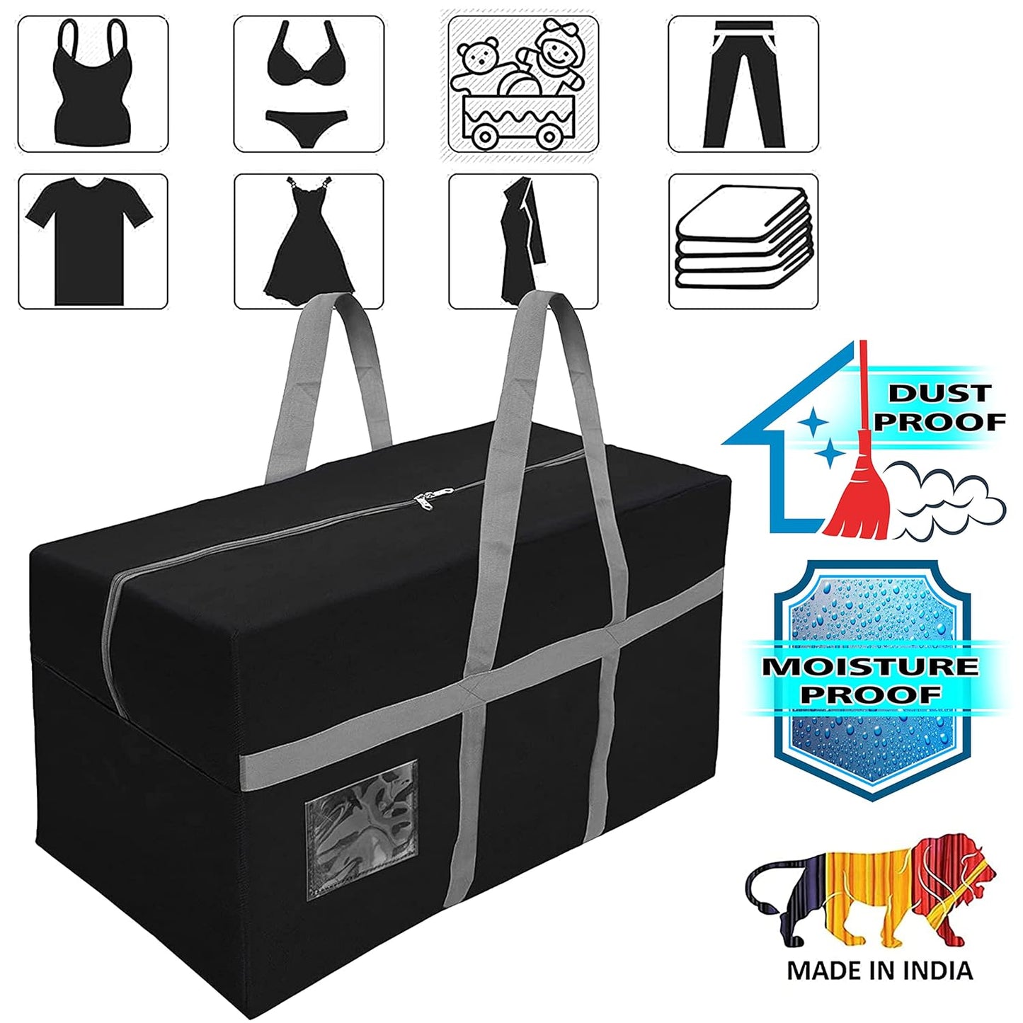 Storite 128L Extra Large Nylon Storage Bag with Handles – Black