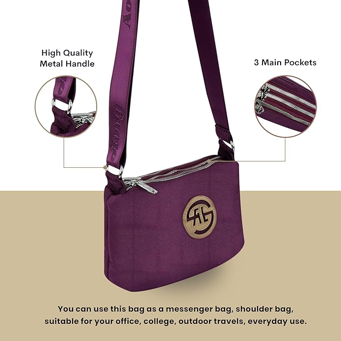 Storite Women's Small Nylon Sling Crossbody Bag, Vintage Style Handbag with Adjustable Strap - Purple, 23.5cm x 13cm x 9.5cm