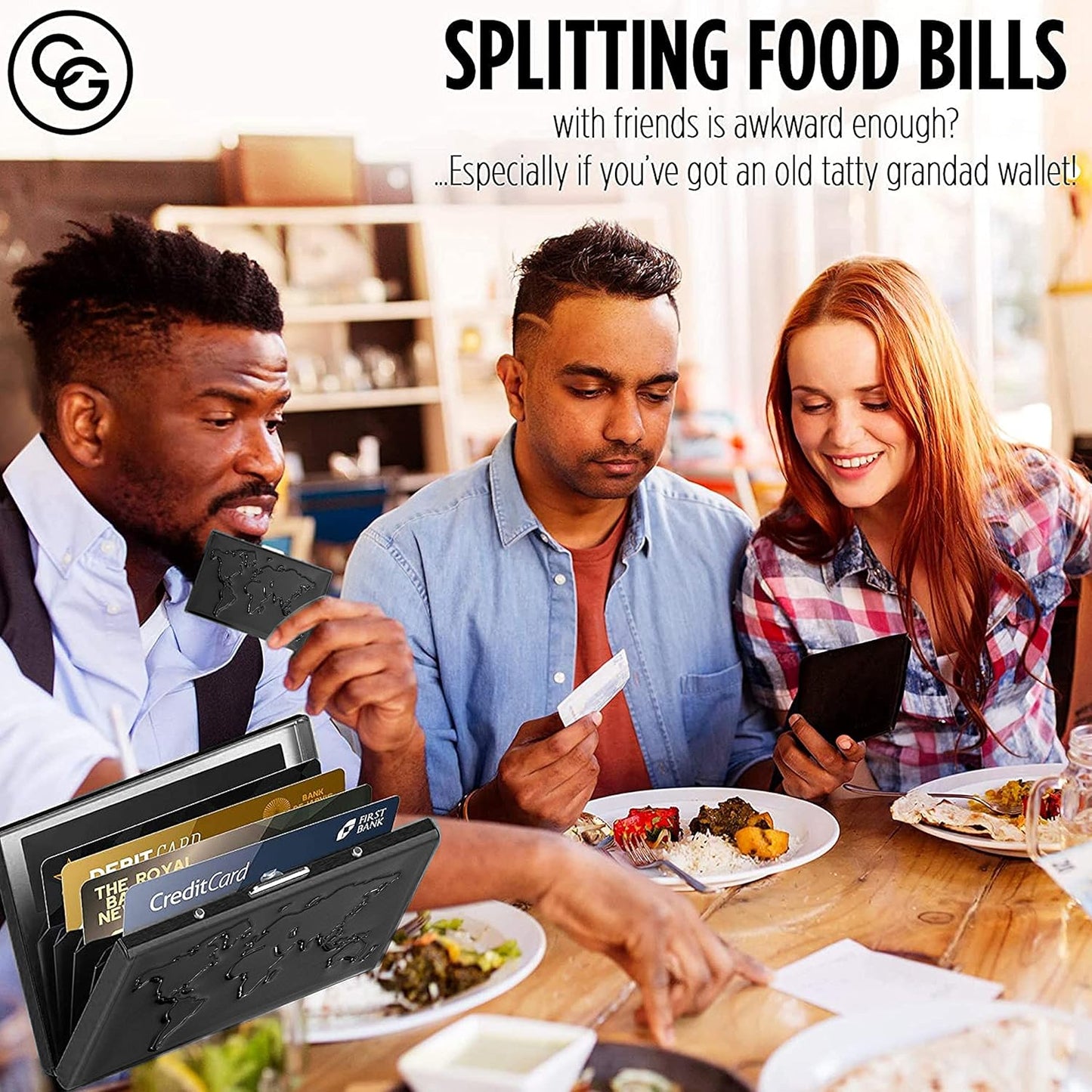 Storite 6 Slots RFID Protected Metal Credit Card Holder Wallet for Men & Women (Shiny Black,9.5 x 6.5 x 1.3 cm) Black World Map