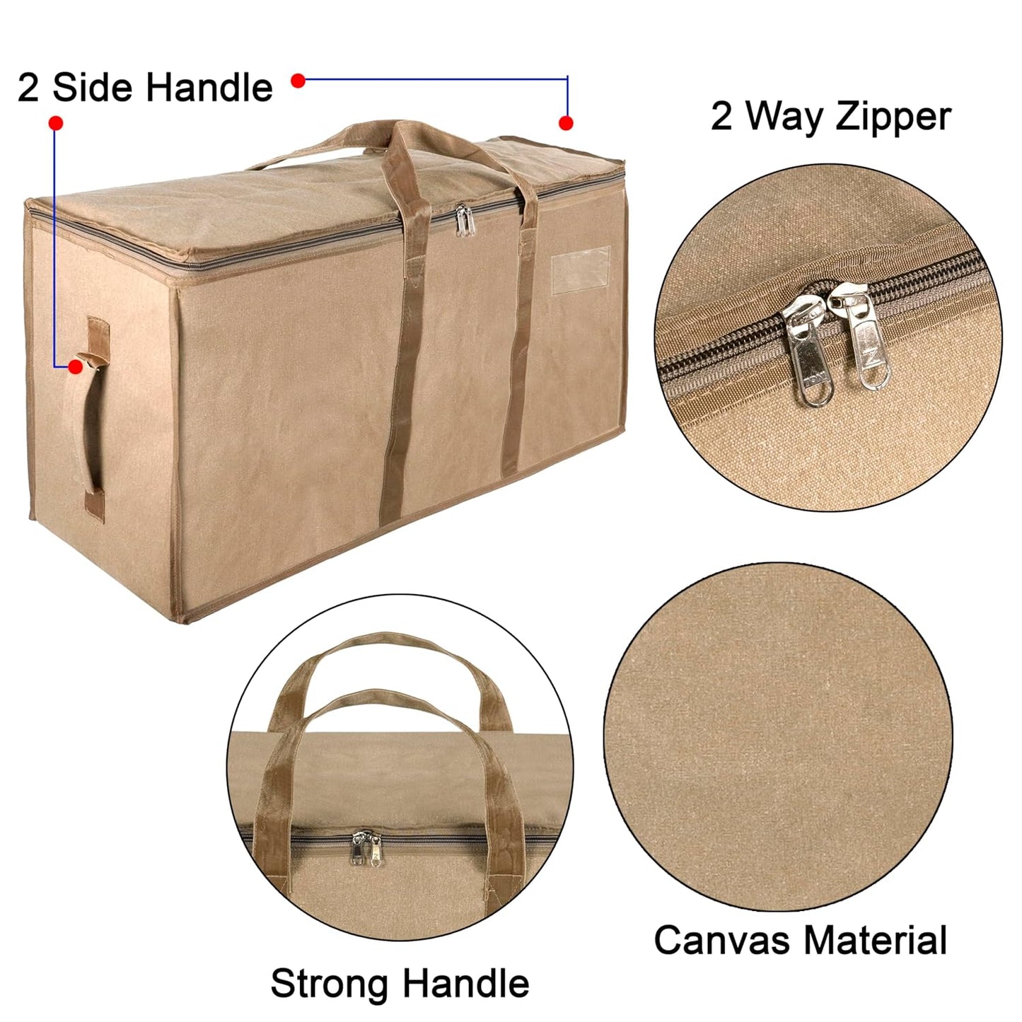 Storite Multi-Purpose Heavy Duty 90L Canvas Underbed Storage Bag - Moisture Proof, Jumbo Size for Toys, Blankets, Paper, and Clothes - Cream