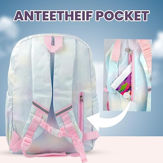 Storite School Backpacks for Girls Stylish Bags for Kids 7-12 Years Old Cartoon Water Resistant Backpack Durable Burden Relief School Bag Birthday Gift - blue-pink