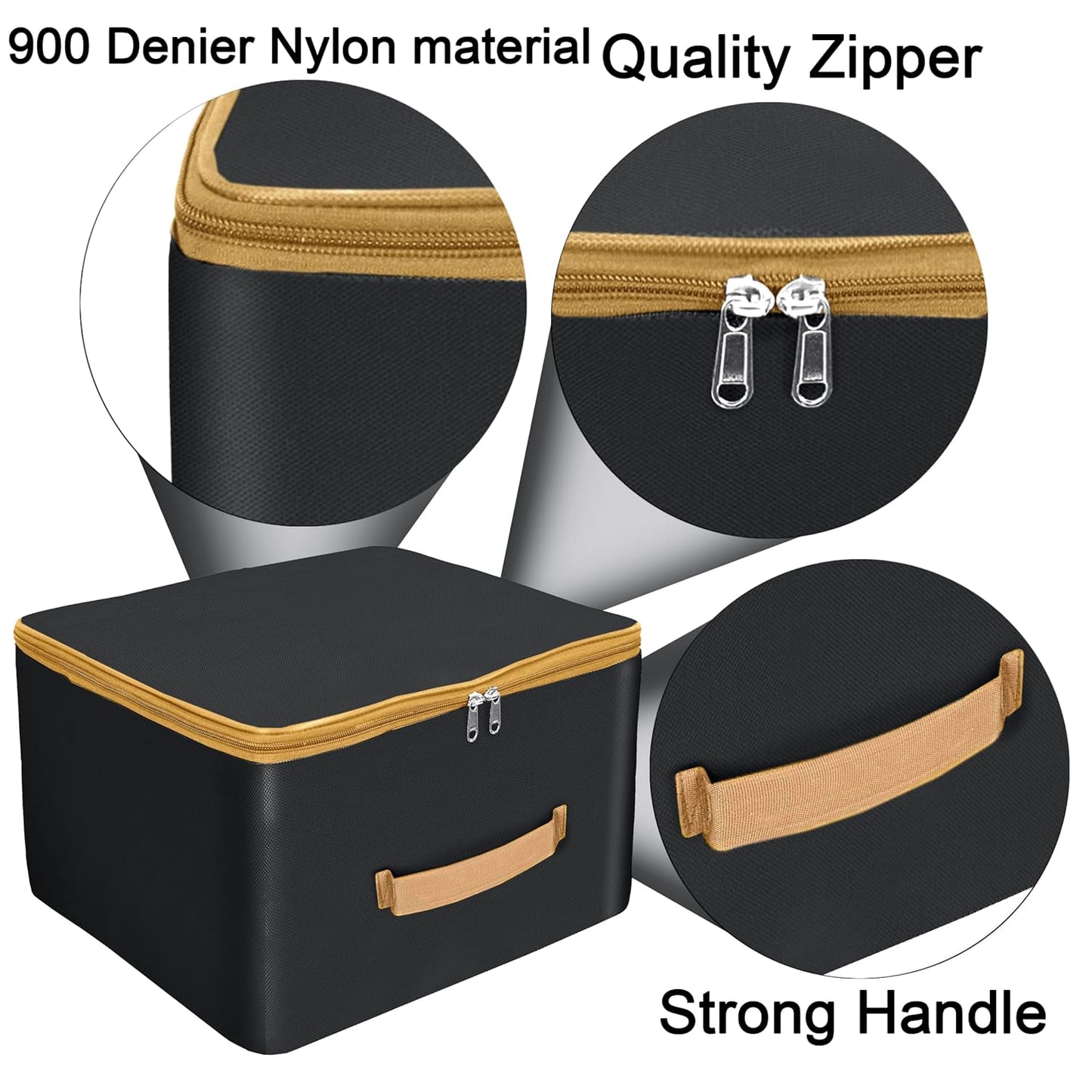 Storite Pack of 2 Nylon Wardrobe Bag Underbed Moisture Proof Cloth Storage Organizer, Storage box for Clothes Saree Bags with Zippered Closure & Handle Square(Black wih Gold Handle, 38x35.5x25 cm)