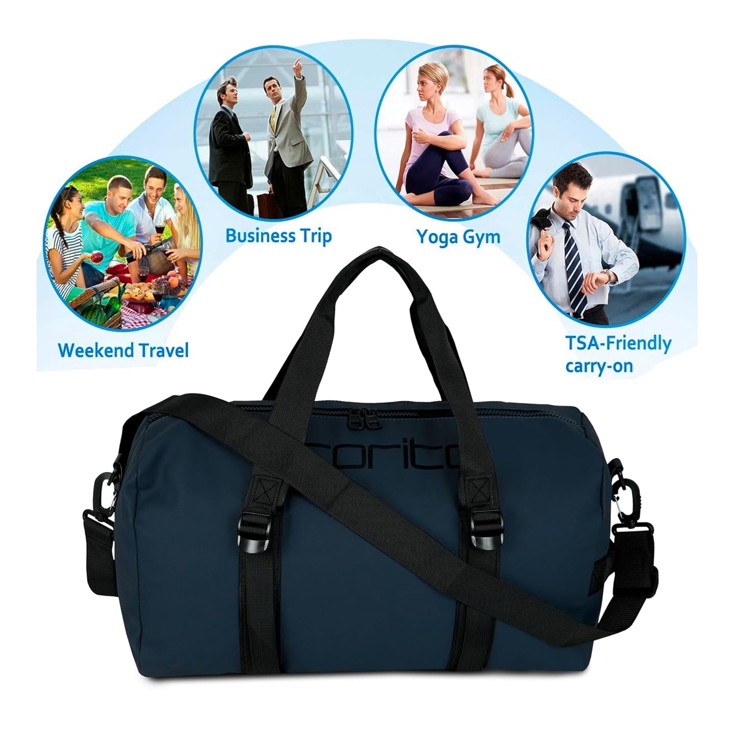 Storite Nylon 43 Cm Imported Multi Purpose Travel Duffle Bag for Women with Dry and Wet Pocket, Lightweight Waterproof Backpack Carry Luggage Bag (Blue, 43 x 20 x 24 cm)