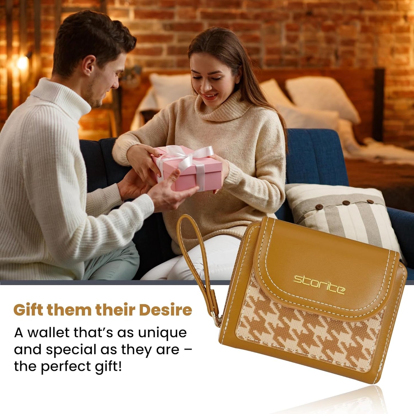 Storite Womens Stylish Compact Leather Wallet 5 Card Slots,1 ID Window, Ladies Mini Purse Money Pocket with Zipper Closure (Brown - 11 x 9 x 3 Cm)