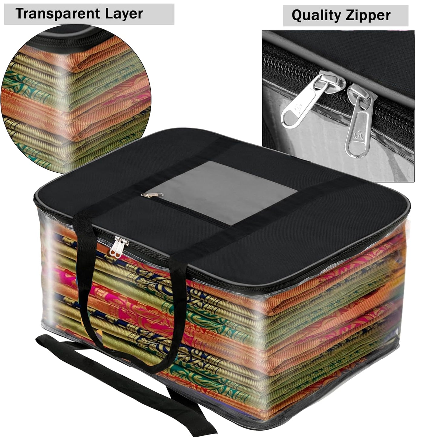 Storite 2 Pack Moisture Proof Big Nylon Transparent Underbed Storage Bag/Stationery Paper/Blankets/Clothes Storage Bag Rectangular (57x47x26 cm, GreyBlack)