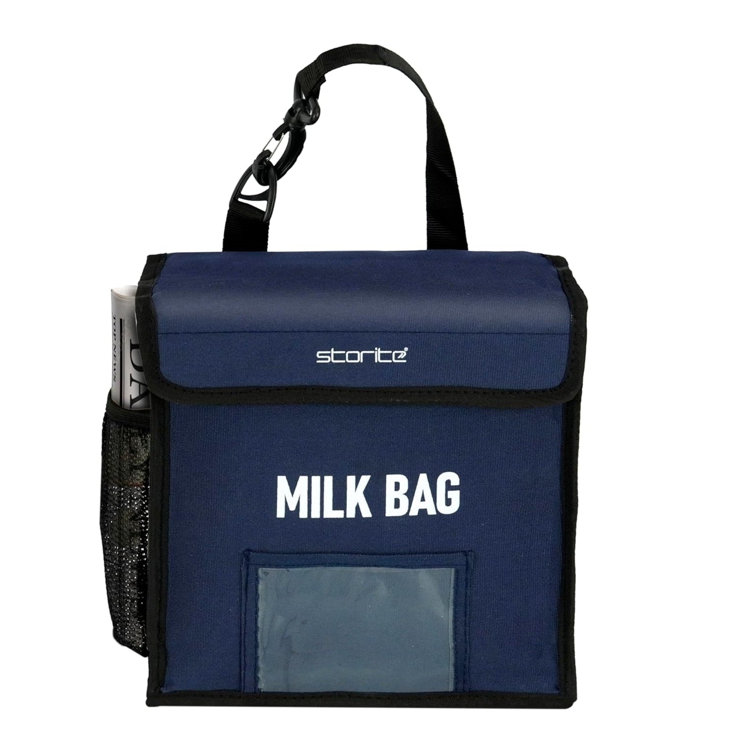 Storite Milk Bag for Door Hanging - Insulated and Waterproof Storage for Milk Sachets, Bottles, Outdoor Gate Delivery Basket Box, with Pocket for Notes and News Paper (23x11x23 cm) (Blue)
