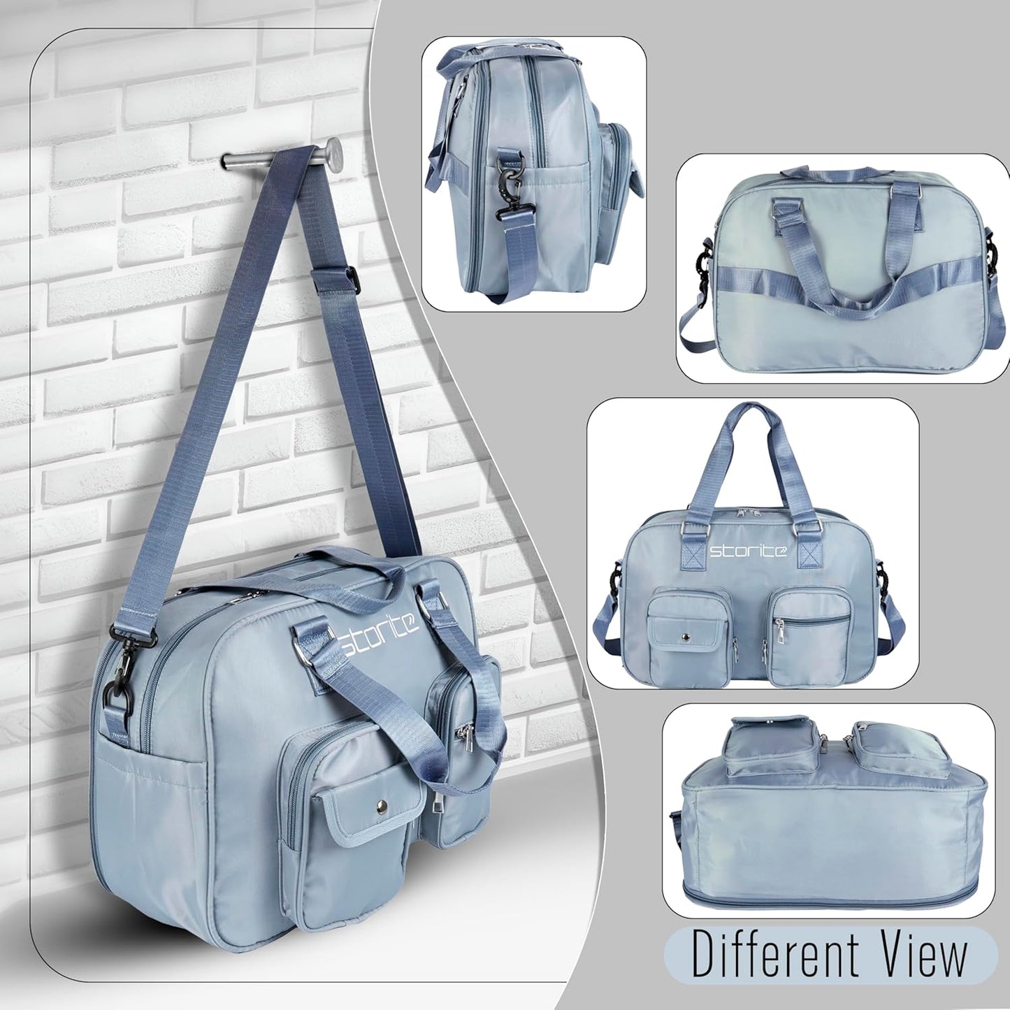 Storite Nylon 43 Cm Expandable Travel Duffle Bag for Women Outdoor Weekend Handbag Lightweight Water Resistant Luggage Bag with Shoulder Strap (Blue, 43 x 30 x 17 Cm)