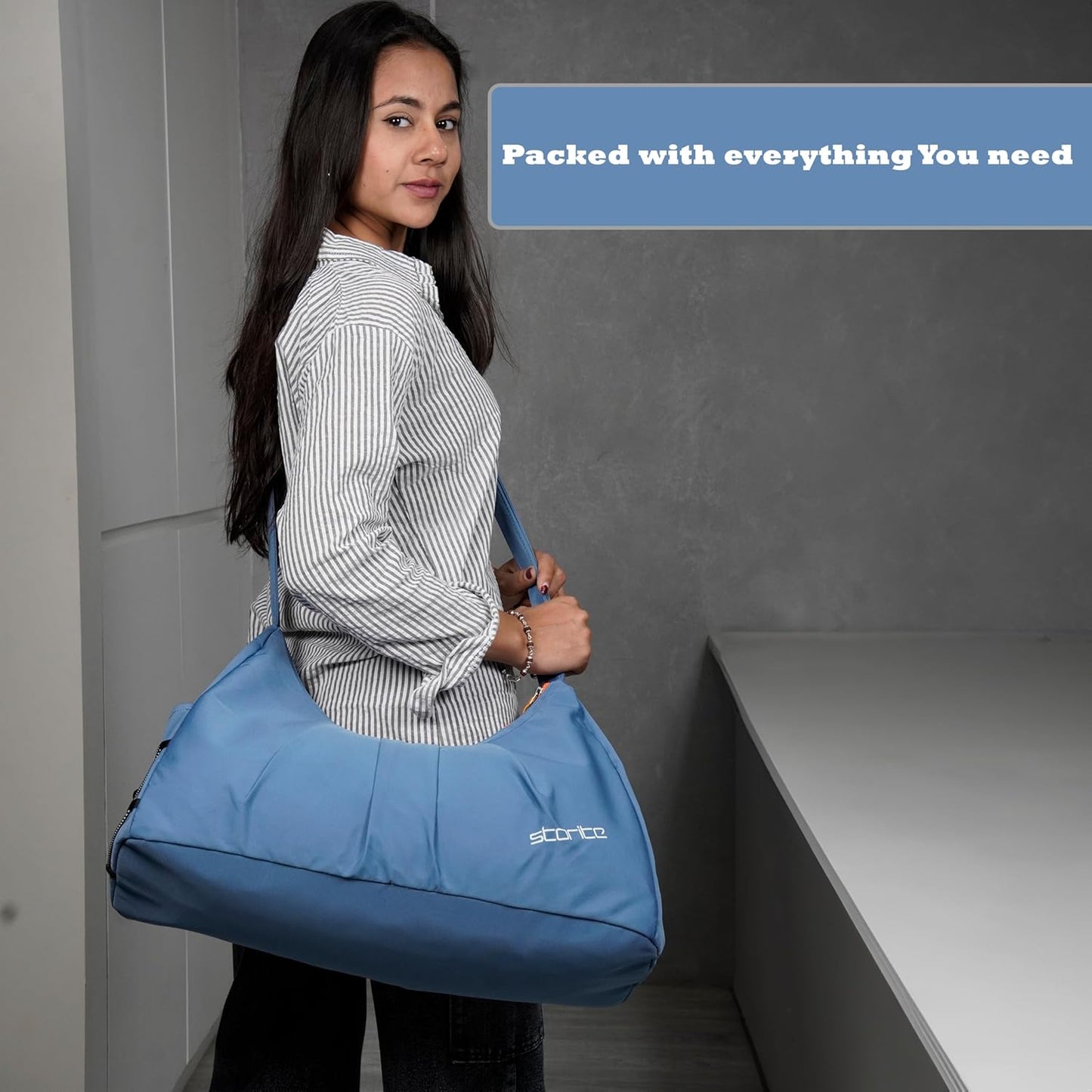 Storite Nylon 51 Cm Imported Multi Purpose Travel Duffle Bag for Women with Dry and Wet Pocket, Lightweight Waterproof Backpack Carry Luggage Bag with Shoe Compartment (Blue, 51 x 17 x 32 cm)