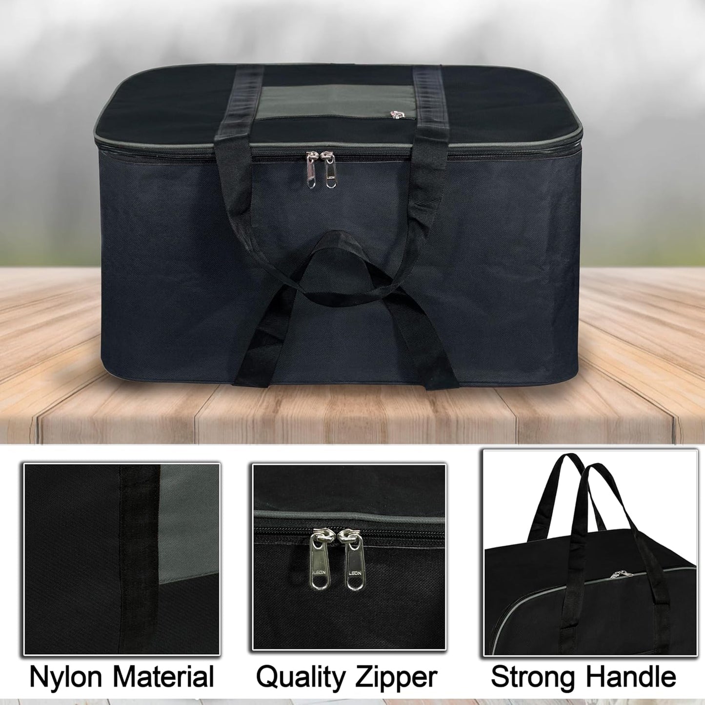 Storite 3 Pack Moisture Proof Nylon Underbed Storage Bag For Clothes Large (54 x 46 x 28 cm) - Black, Rectangular