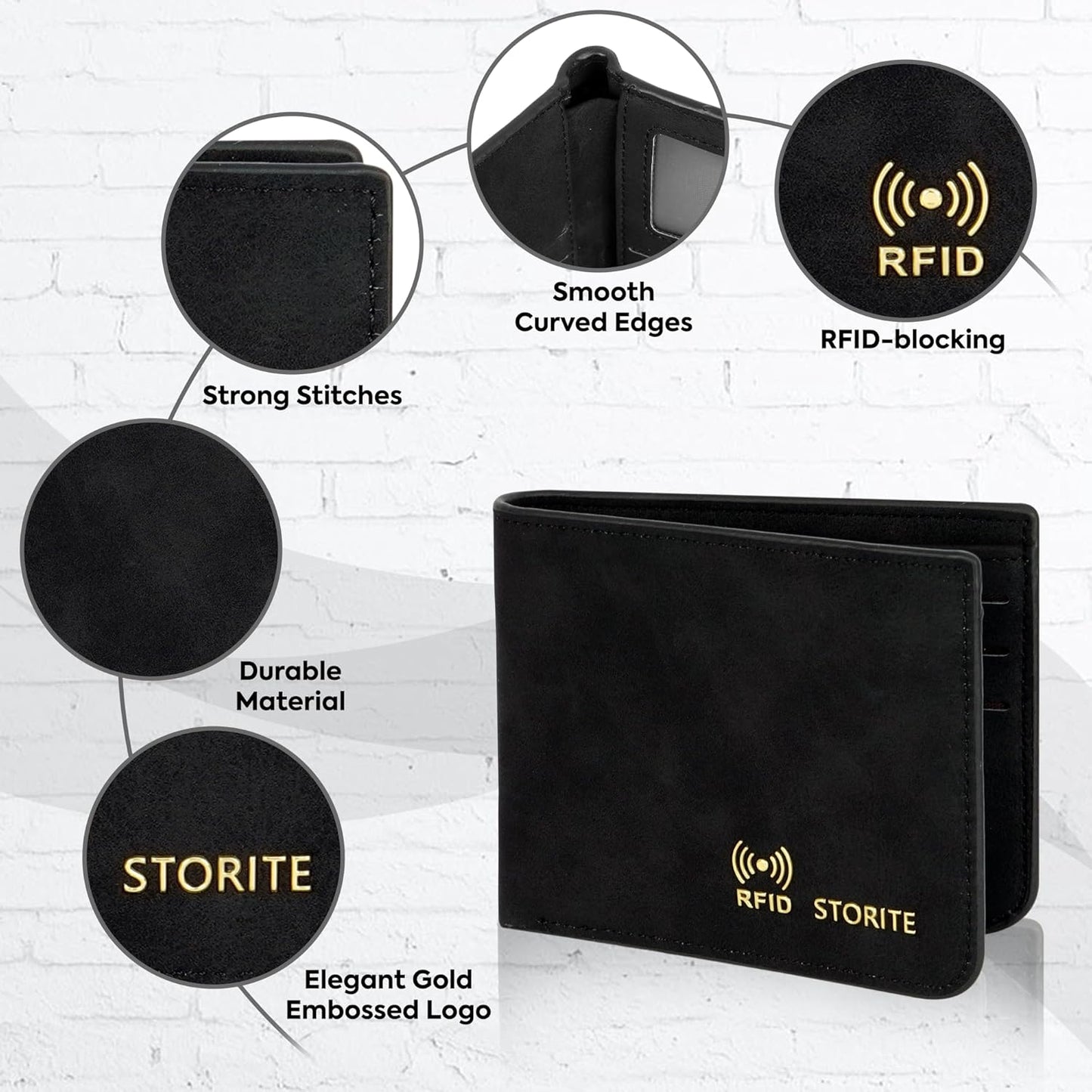 Storite Men's Wallet PU Leather RFID Blocking Money Wallet Zipper Coin Purse for Men (Black-21 x 9 x 2 cm)