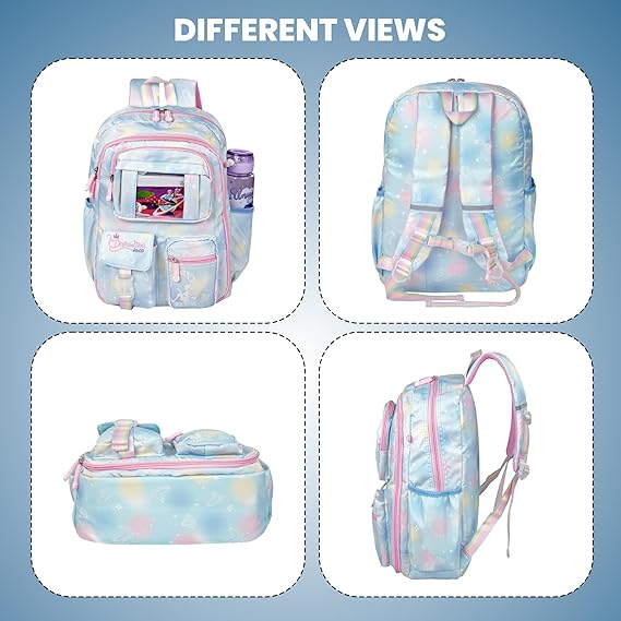 Storite School Backpacks for Girls Stylish Bags for Kids 7-12 Years Old Cartoon Water Resistant Backpack Durable Burden Relief School Bag Birthday Gift - blue-pink