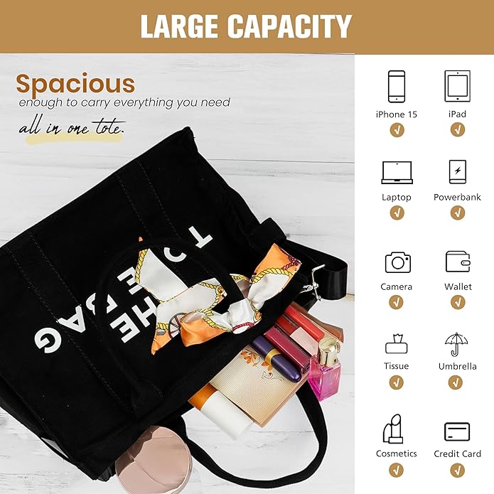 Storite Canvas Tote Bags for Women Large Capacity Shoulder Bag with Inner Pocket Everyday Handbags for Office, College and Travel