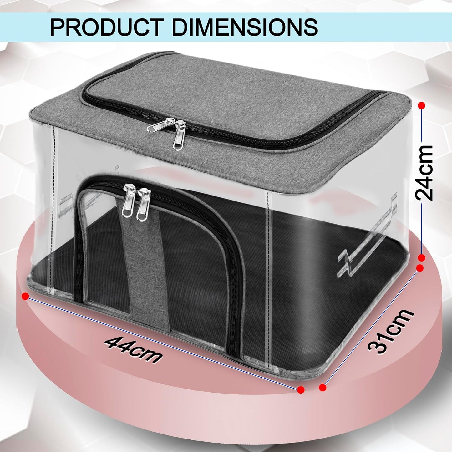 Storite 2 Pack Nylon 33 L PVC Transparent Moisture Proof Storage box for Clothes Closet Wardrobe Organizer for Clothes Saree Bags with Carry Handle - (Grey, 44 x 31 x 24 cm)