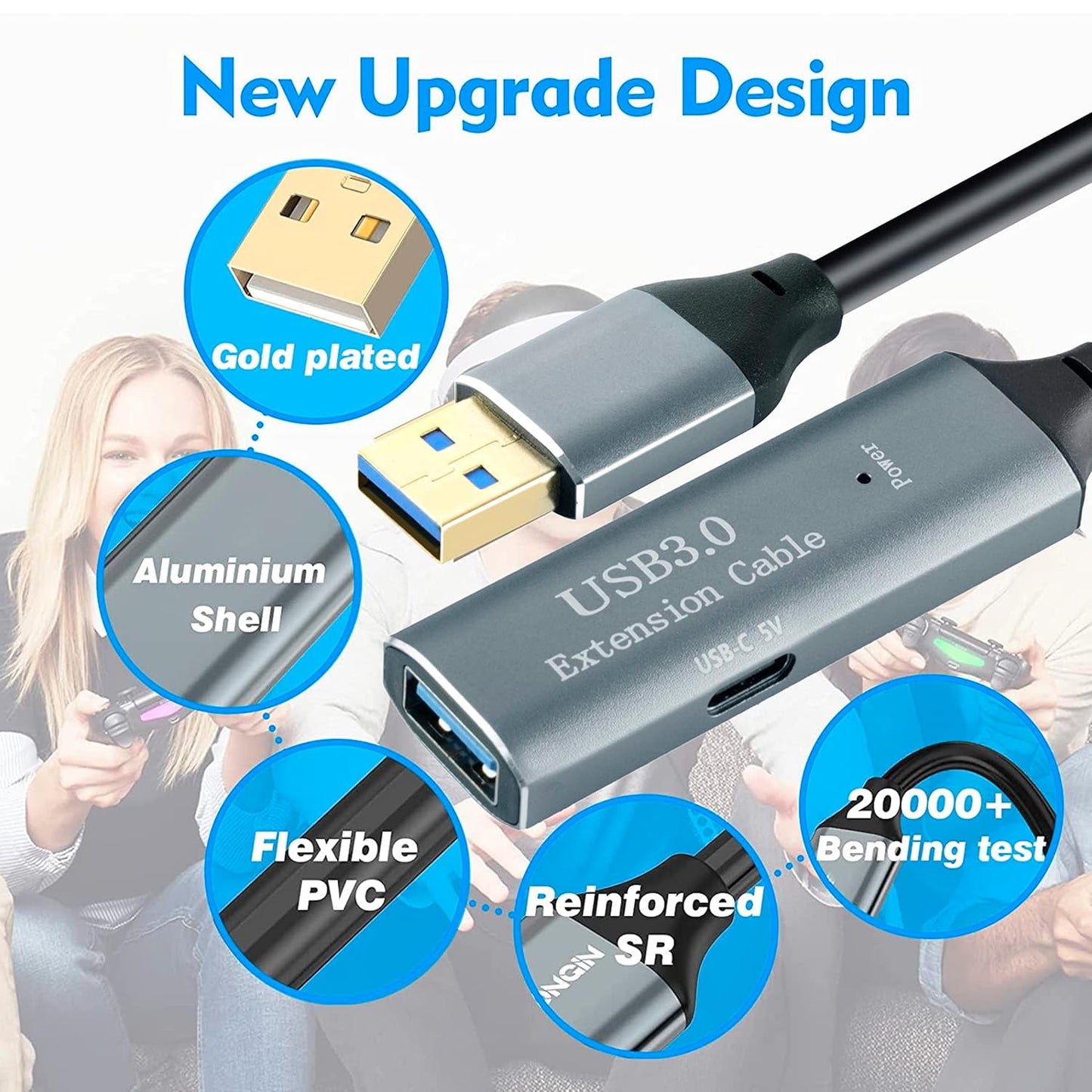 Storite 15 Meter Active USB 3.0 Extension Cable USB 3.0 Male to Female Extender Cord with Signal Booster Compatible with Game Consoles, Printer, Camera, Steam VR, Flash/Hard Drive, Laptop