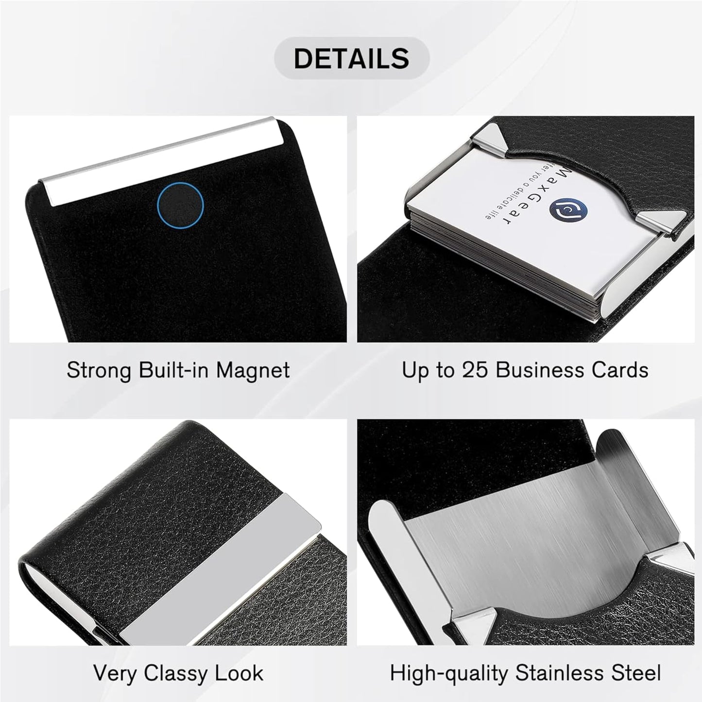 Storite Vertical Card Holder, PU Leather and Stainless Steel Credit Card Wallet, Business Card Holder for Men and Women (Black -9 x 1 x 6 Cm)