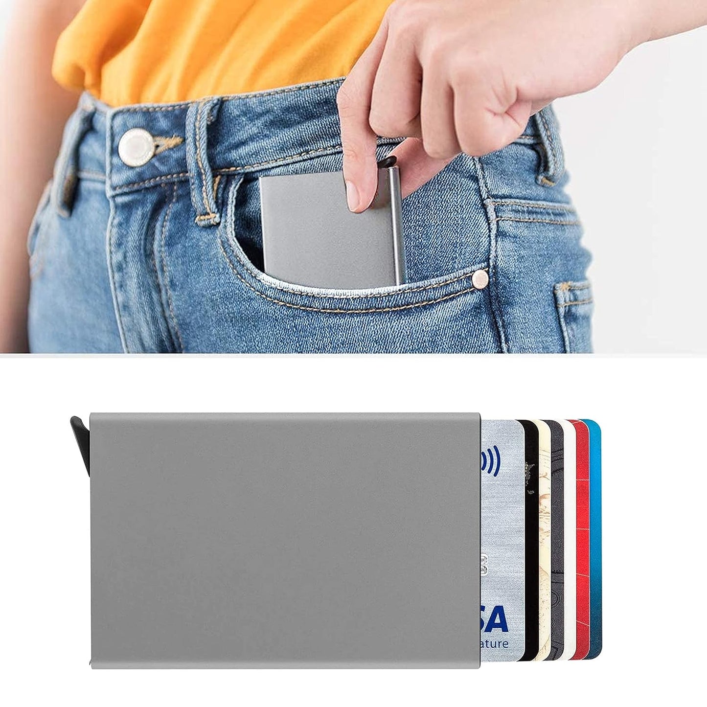 Storite Metal RFID Blocking Aluminium Pop Up Card Holder - Grey