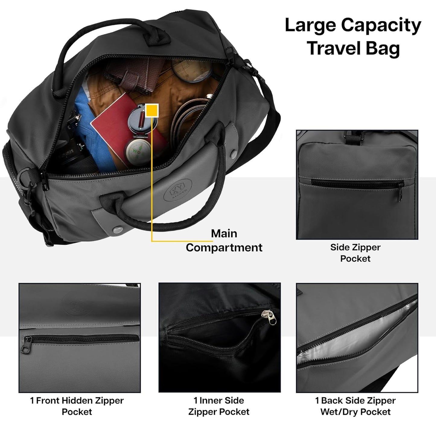 Storite Nylon 43 cm Travel Duffel Bag, Sports Gym Duffle Bag, Shoulder Handbag for Women, Outdoor Weekend Bag with Shoe and Wet Clothes Compartments (Grey,43x23x19 cm)
