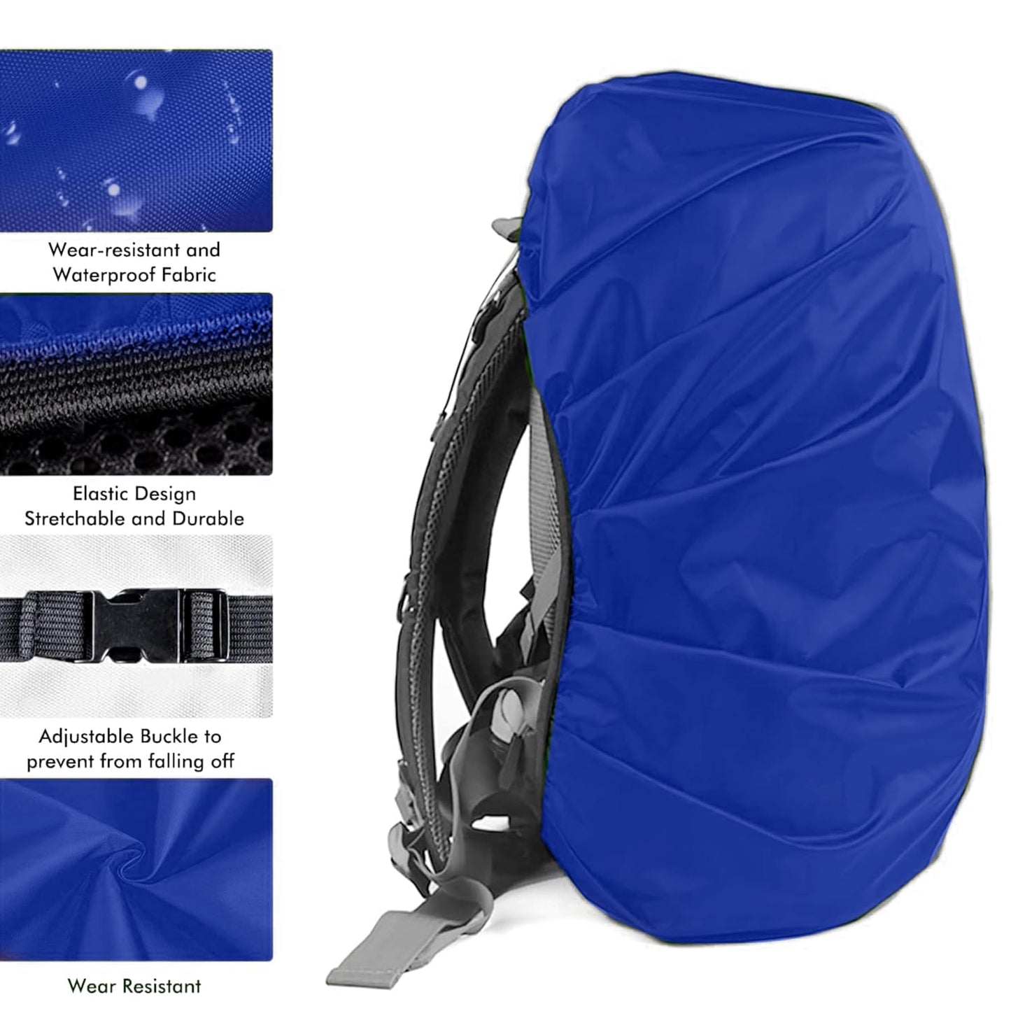 Storite Dust & Rain Cover For Standard Backpack With Pouch, Waterproof Dustproof Rain Cover Bag Elastic Adjustable For School, College,Office, Trekking Bags (30L-35L,Blue)