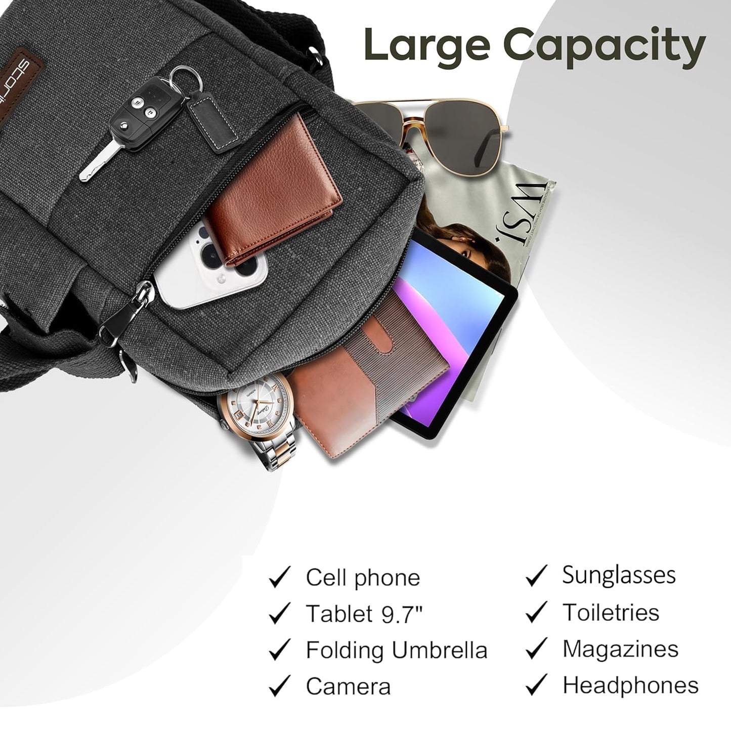 Storite Stylish Padded Canvas Small Sling Cross Body Travel Office One Side Shoulder Bag for Men Women (16 x 8 x 25.5 Cm) (Grey)