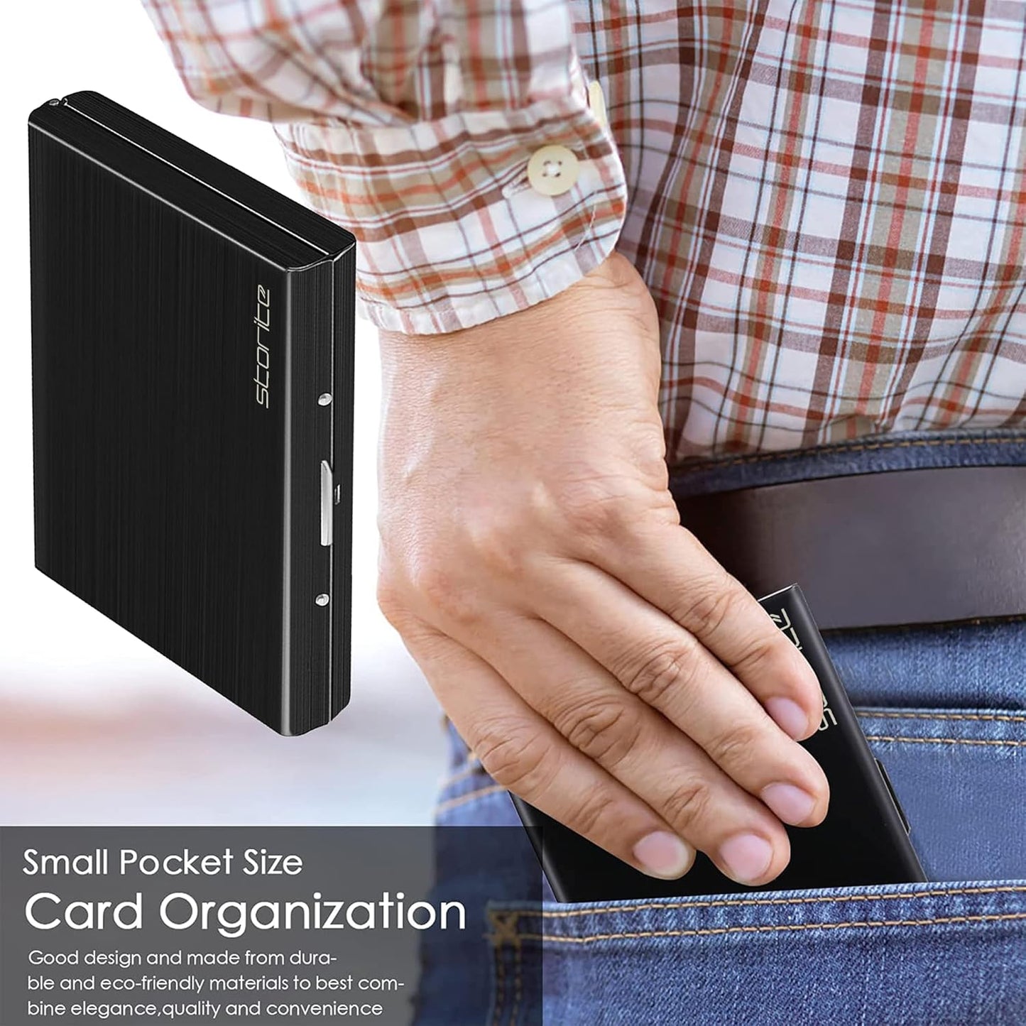 Storite 7 Slots RFID Protected Metal Credit Card Holder Wallet for Men & Women (Black-6.5 x 9.5 x 1.3 CM)