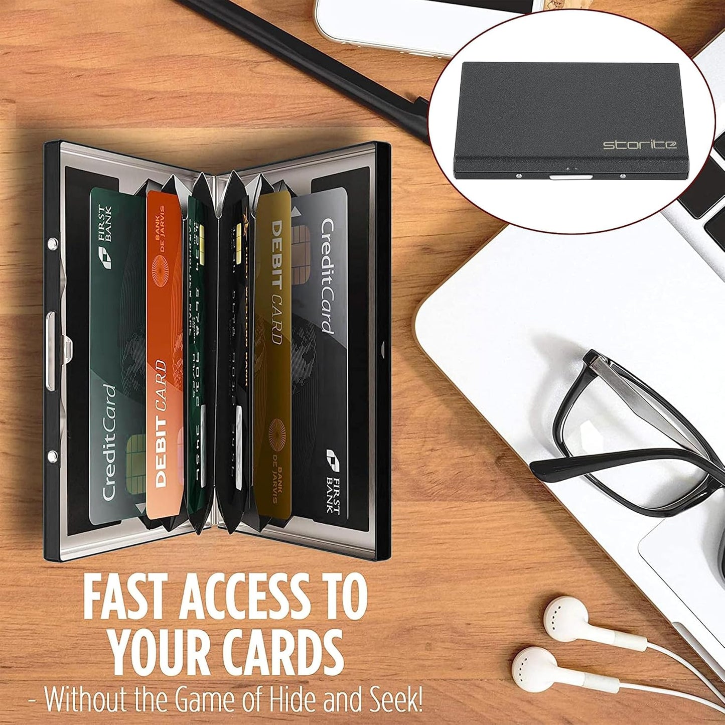 Storite 6 Slots RFID Protected Metal Credit Card Holder Wallet for Men & Women (Black-Matt Finish-9.5 x 6.5 x 1.3 cm)