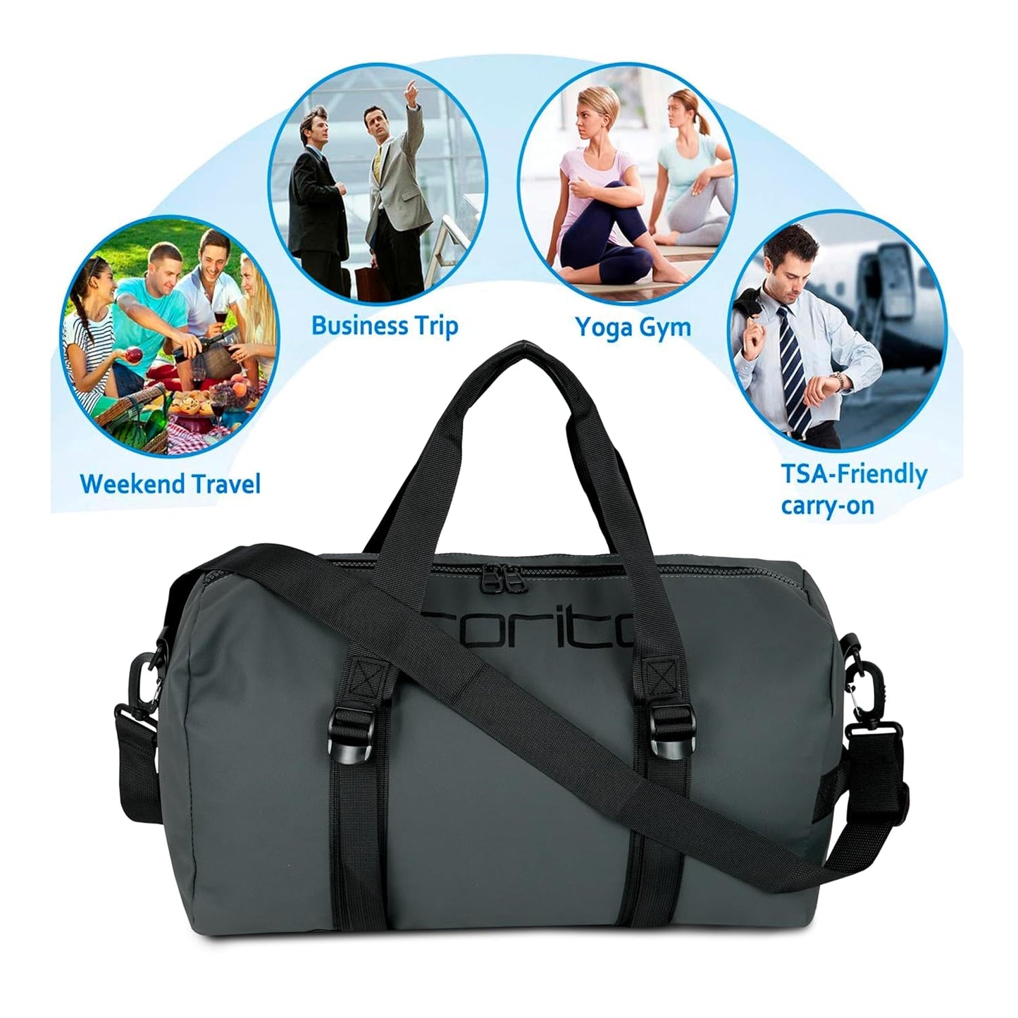Storite Nylon 43 Cm Imported Multi Purpose Travel Duffle Bag for Women with Dry and Wet Pocket, Lightweight Waterproof Backpack Carry Luggage Bag (Grey, 43 x 20 x 24 cm)