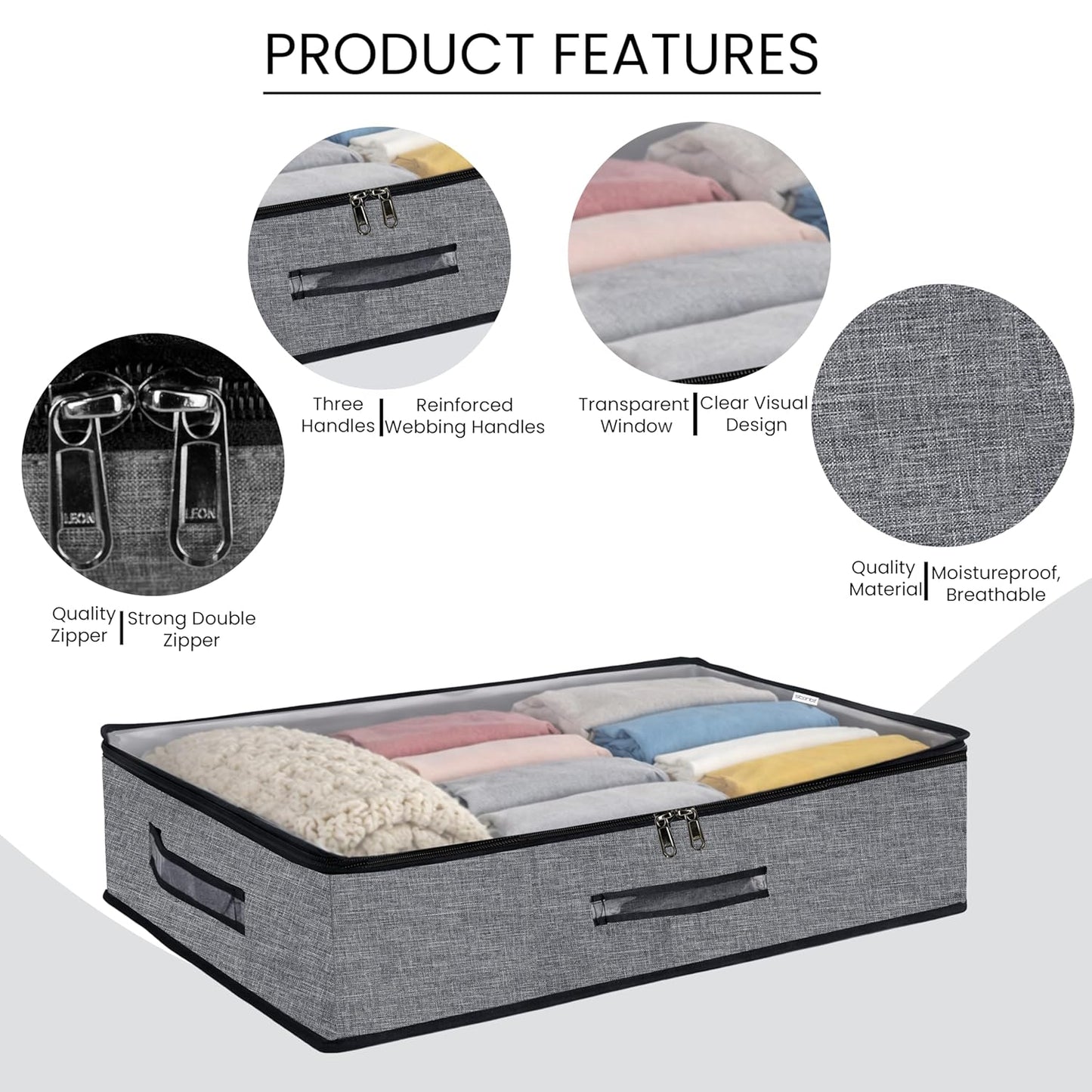 Storite Foldable Underbed Bag - Blankets Clothes Comforters Storage Bag Breathable Zippered Organizer for Bedroom with Clear Window and Handles