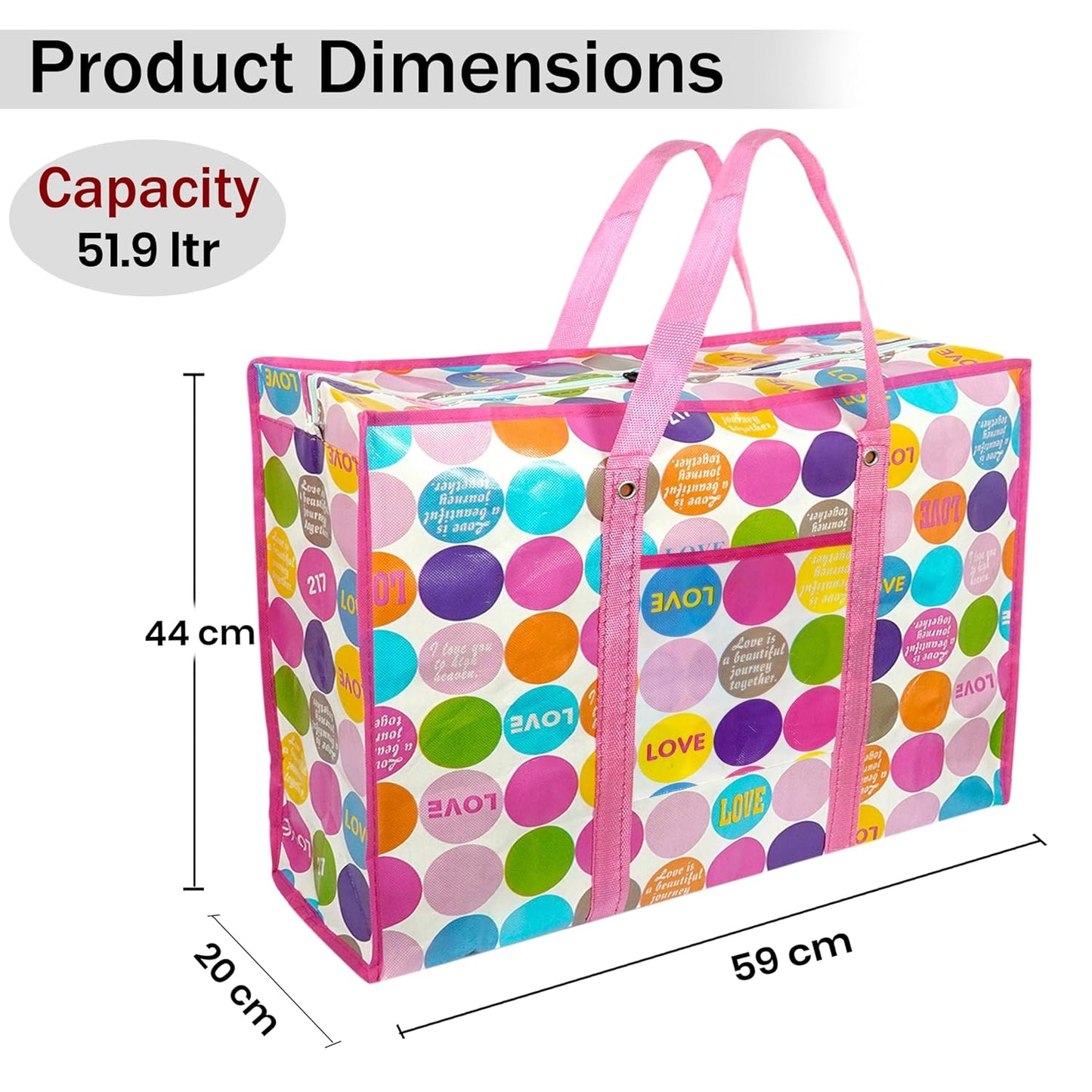 Storite 4 Pack 51 L Multi-Purpose Heavy Duty Moisture Proof Underbed Storage Bag/Toys/Stationery Paper/Clothes Storage Bag with Strong Handle (Pink, 44x20x59 cm)