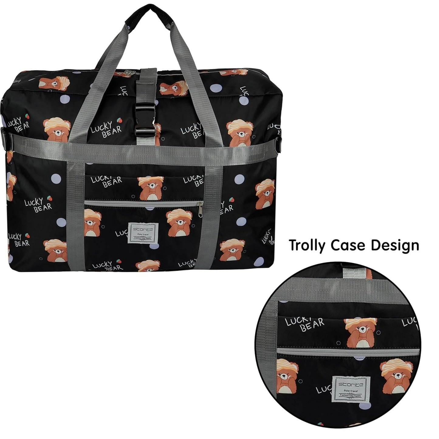 Storite Nylon 60 cm Travel Duffle Bag for Women with Luggage Trolley Sleeve Lightweight, Waterproof Luggage Bag with Buckle Closure (Black, 60 x 23 x 45 cm)